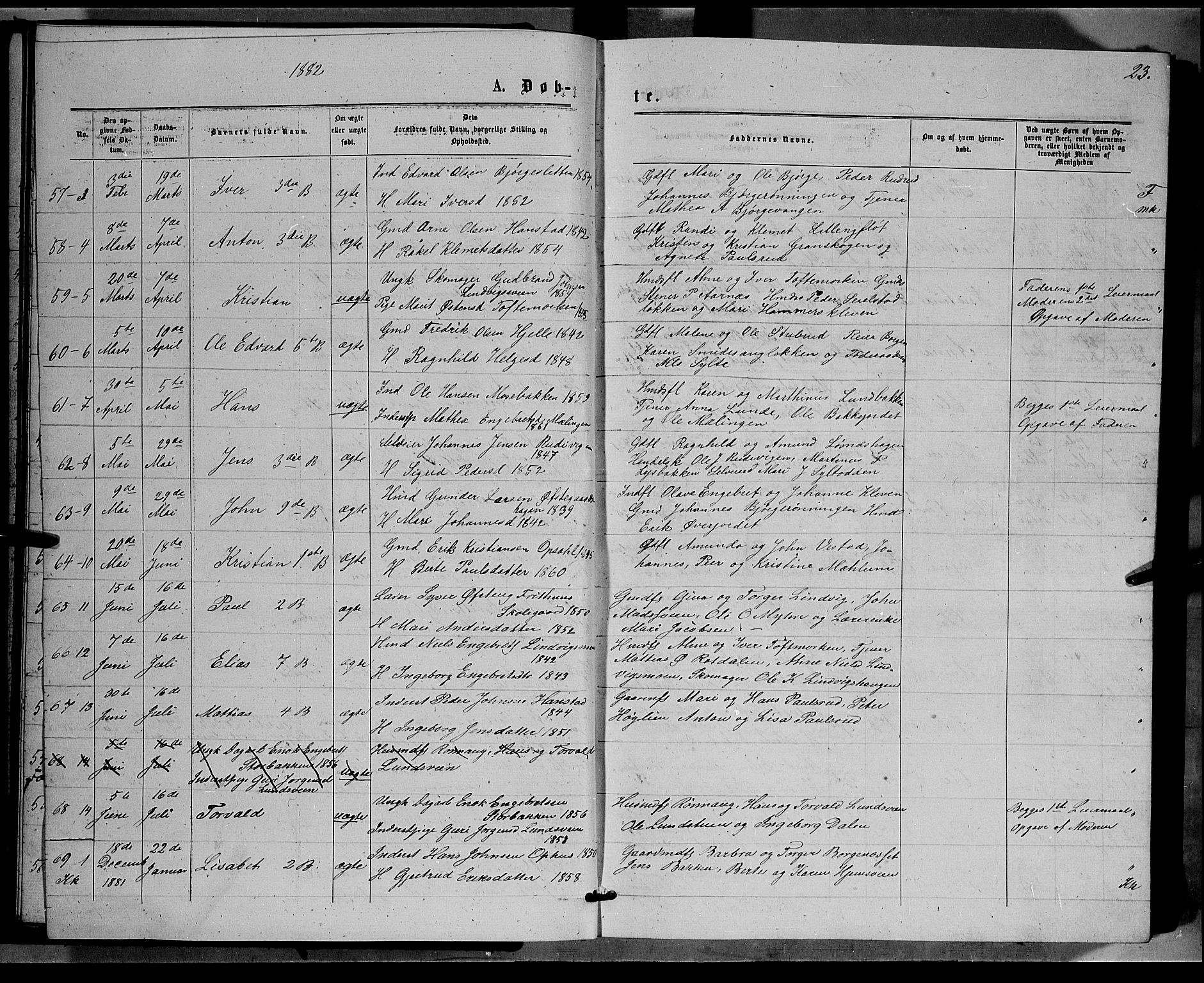 Ringebu prestekontor, AV/SAH-PREST-082/H/Ha/Hab/L0006: Parish register (copy) no. 6, 1880-1898, p. 23