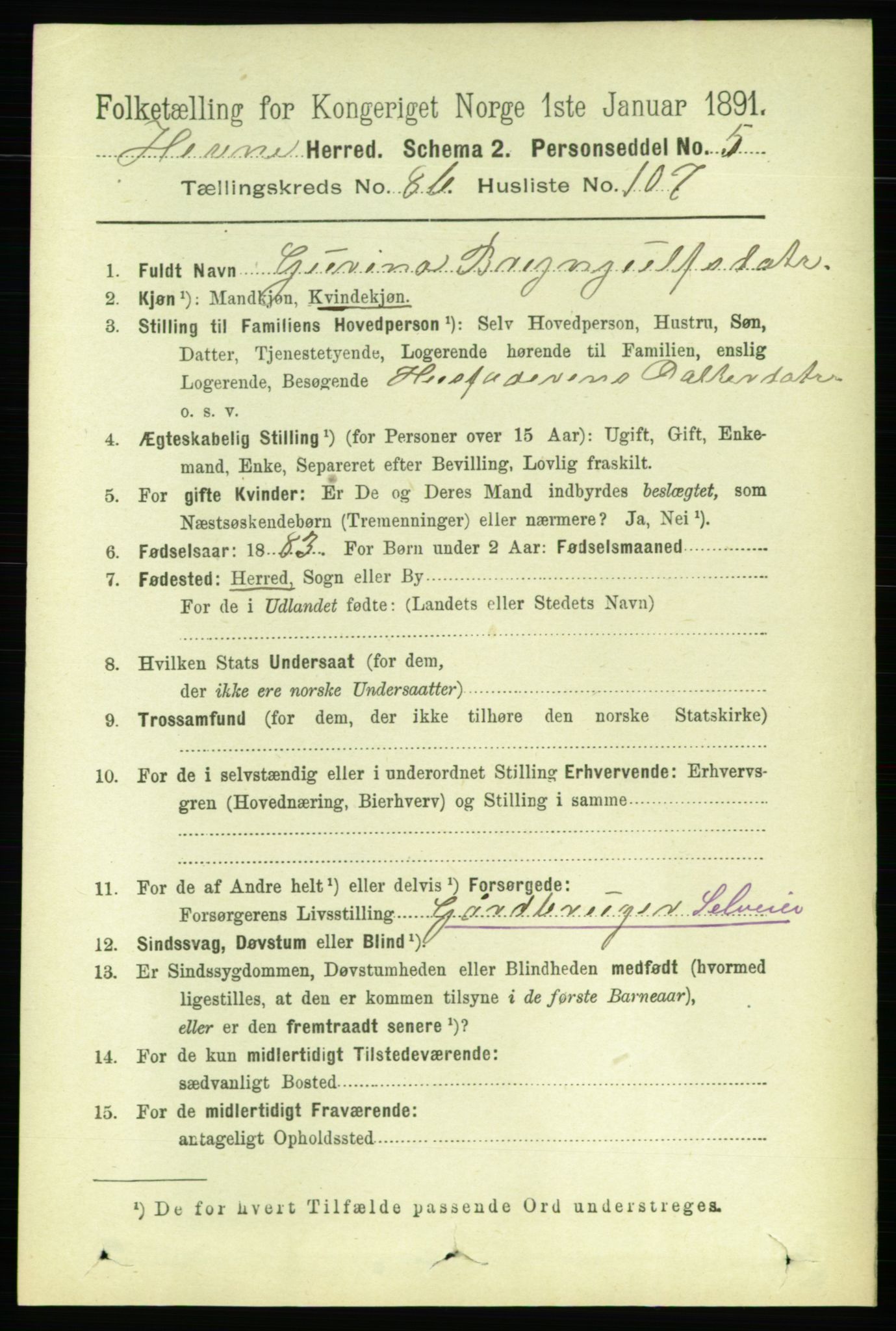 RA, 1891 census for 1612 Hemne, 1891, p. 5639