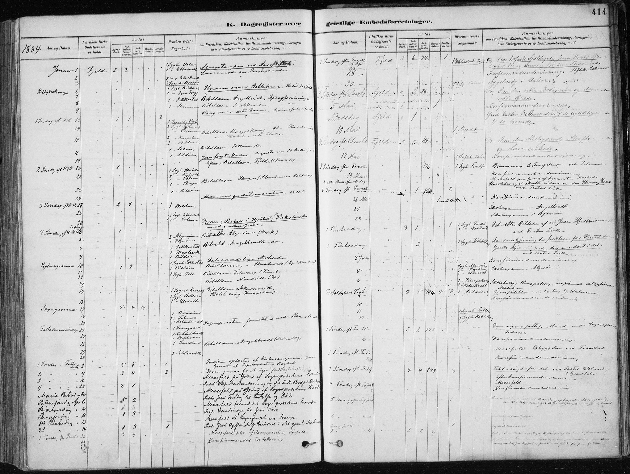 Fjell sokneprestembete, SAB/A-75301/H/Haa: Parish register (official) no. A  8, 1878-1898, p. 414