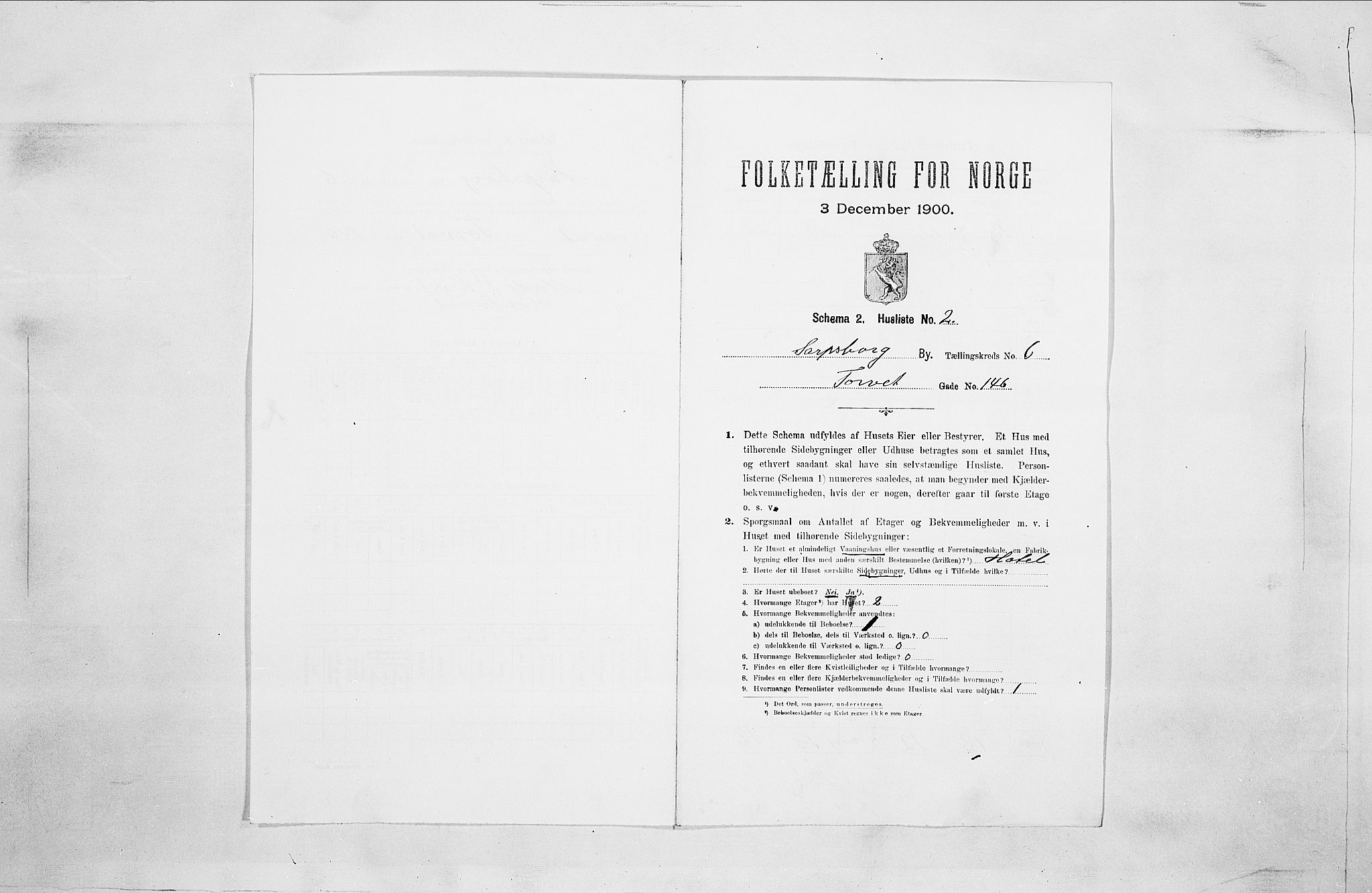 SAO, 1900 census for Sarpsborg, 1900