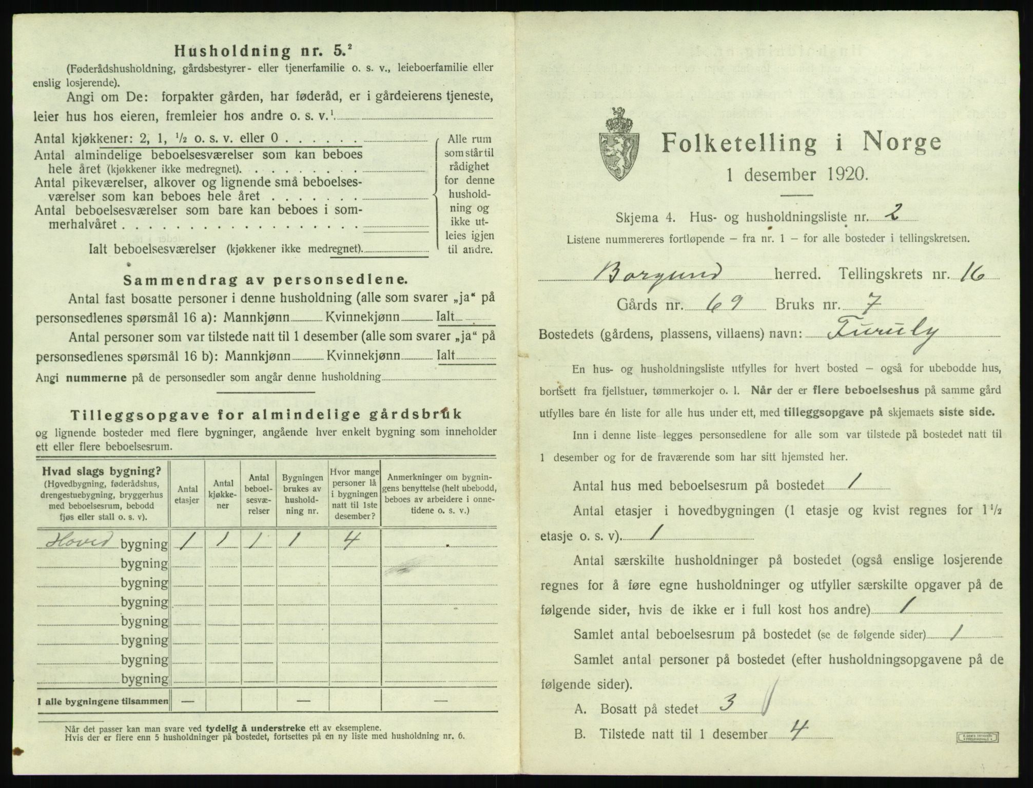 SAT, 1920 census for Borgund, 1920, p. 1420