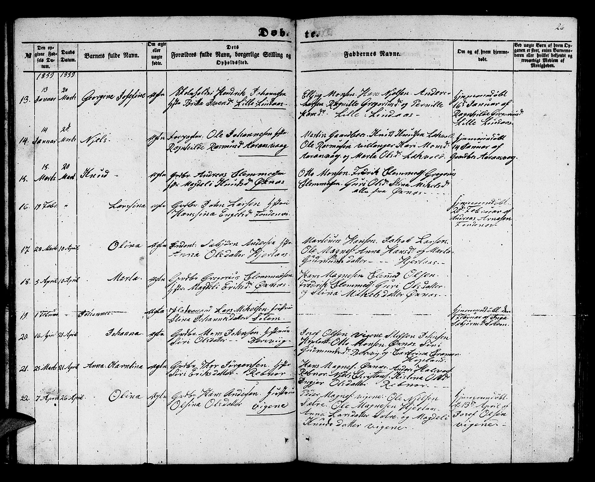 Lindås Sokneprestembete, SAB/A-76701/H/Hab: Parish register (copy) no. C 1, 1853-1867, p. 26