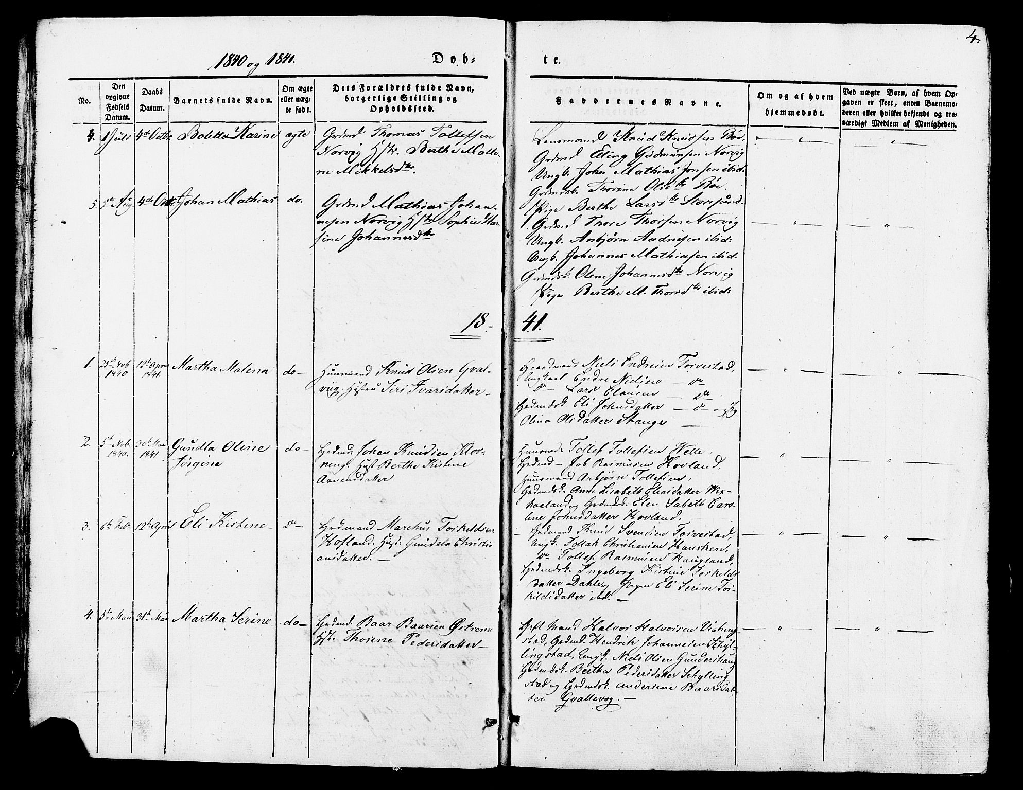 Torvastad sokneprestkontor, SAST/A -101857/H/Ha/Haa/L0007: Parish register (official) no. A 7, 1838-1882, p. 4