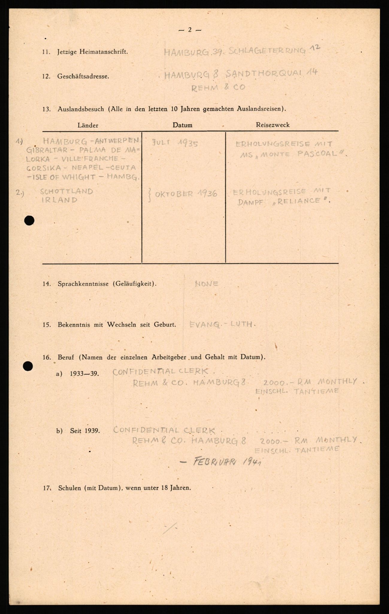 Forsvaret, Forsvarets overkommando II, AV/RA-RAFA-3915/D/Db/L0033: CI Questionaires. Tyske okkupasjonsstyrker i Norge. Tyskere., 1945-1946, p. 11