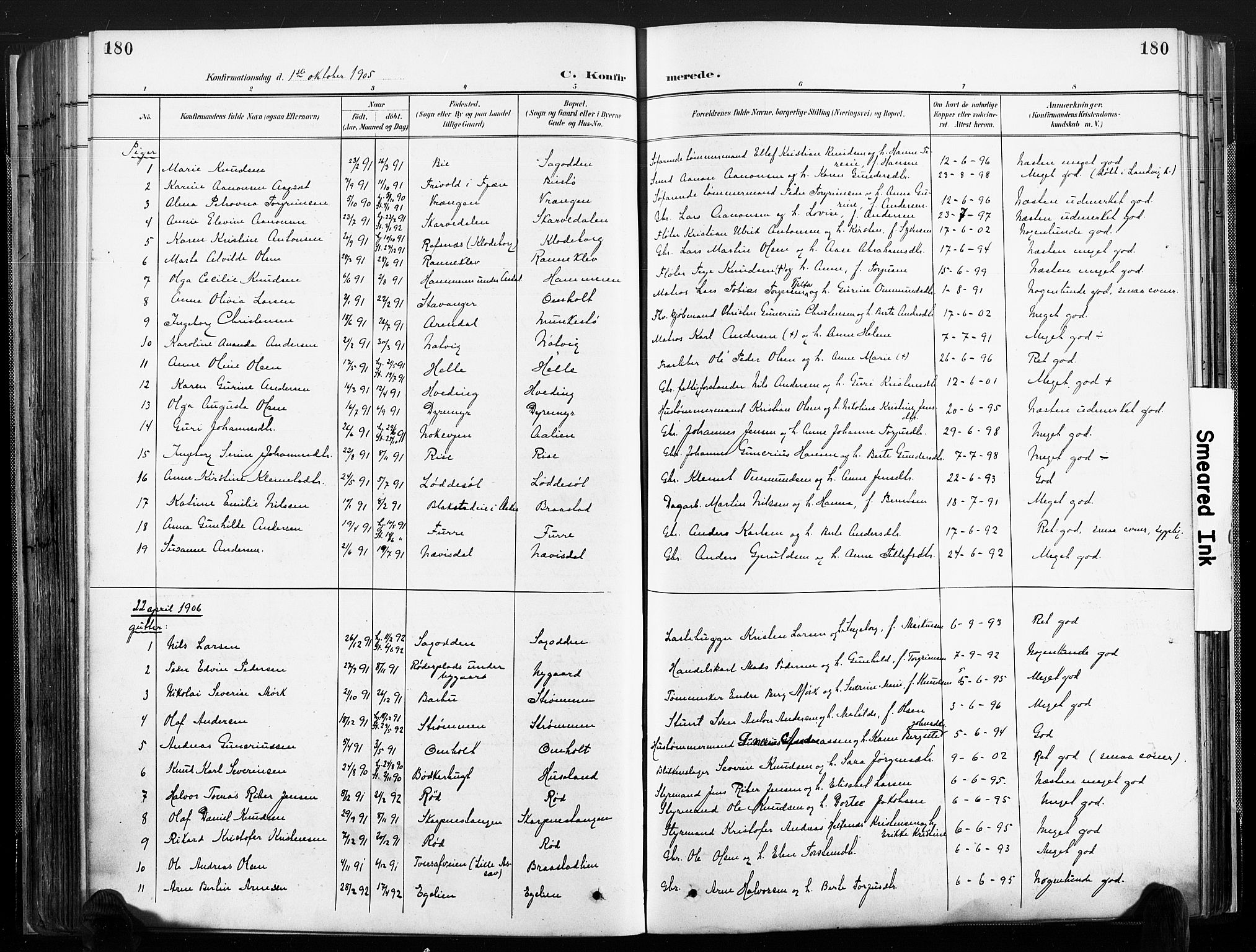 Øyestad sokneprestkontor, AV/SAK-1111-0049/F/Fa/L0018: Parish register (official) no. A 18, 1897-1907, p. 180