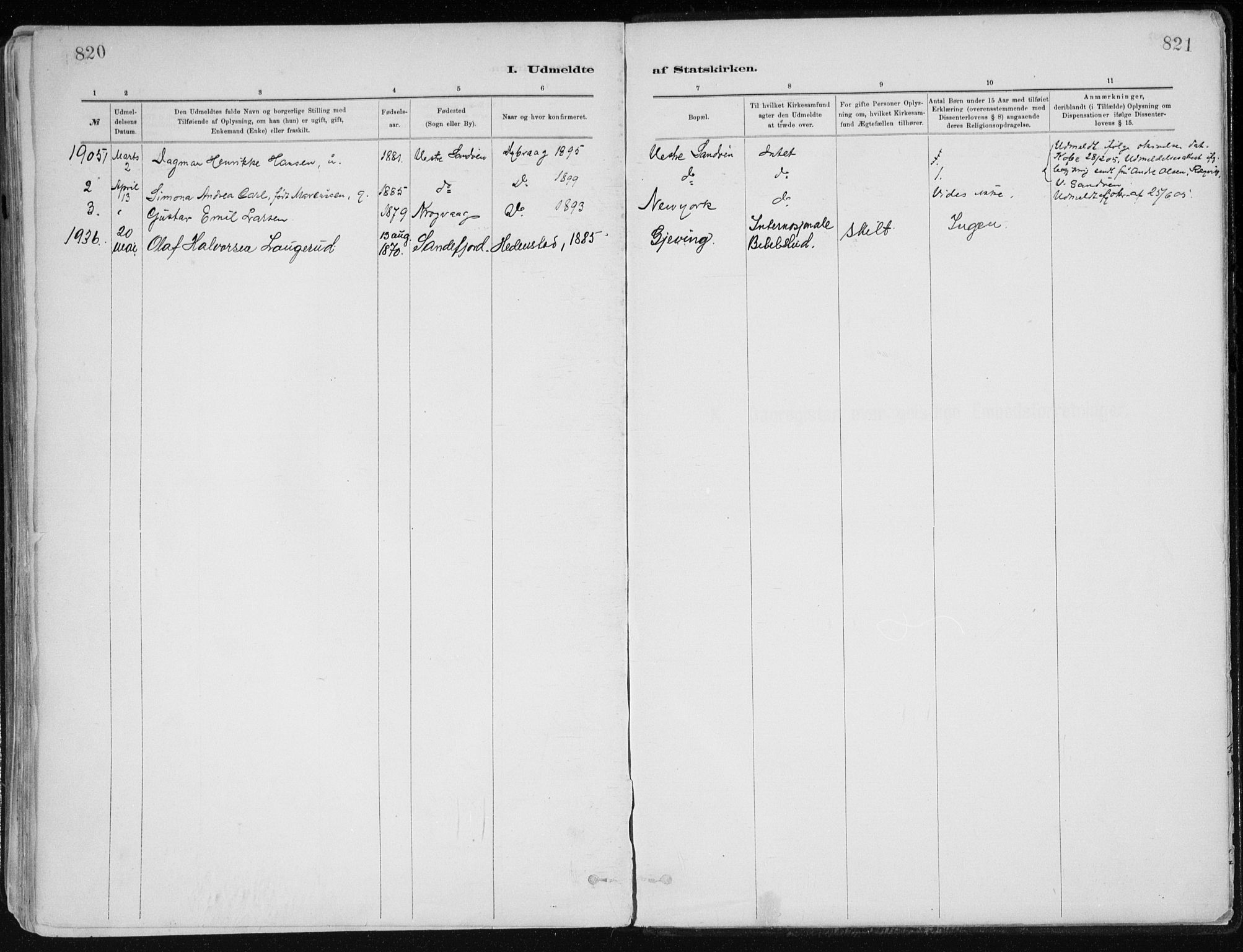 Dypvåg sokneprestkontor, SAK/1111-0007/F/Fa/Faa/L0008: Parish register (official) no. A 8, 1885-1906, p. 820-821