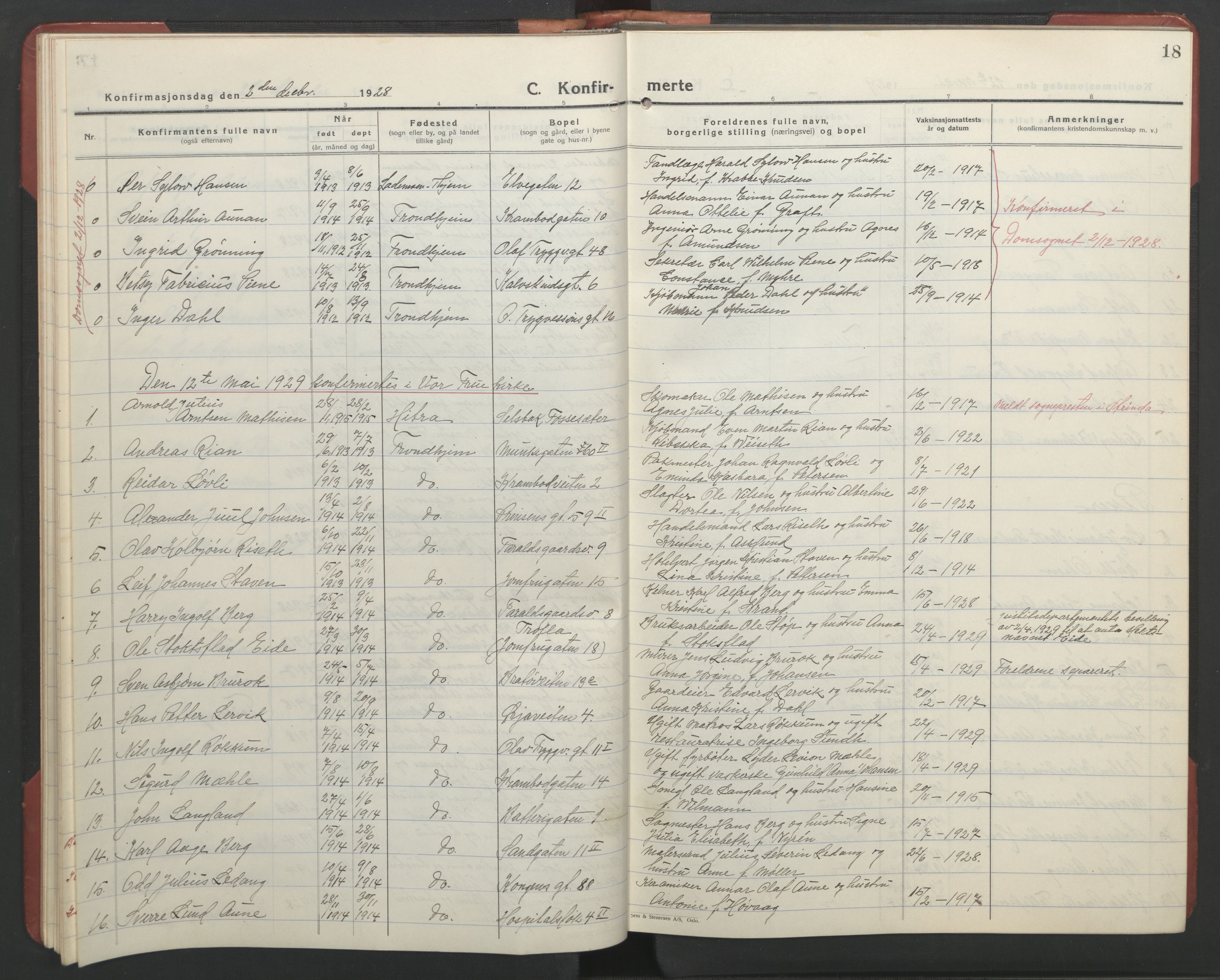 Ministerialprotokoller, klokkerbøker og fødselsregistre - Sør-Trøndelag, SAT/A-1456/602/L0151: Parish register (copy) no. 602C19, 1925-1951, p. 18