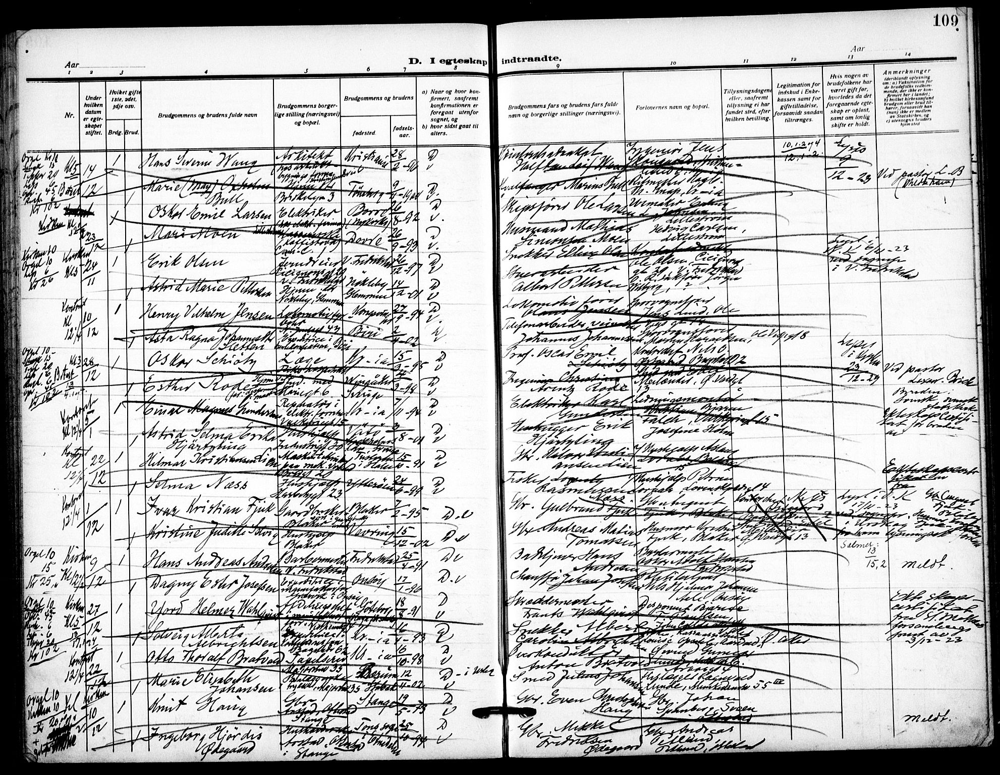 Uranienborg prestekontor Kirkebøker, SAO/A-10877/H/Ha/L0005: Banns register no. I 5, 1915-1928, p. 109