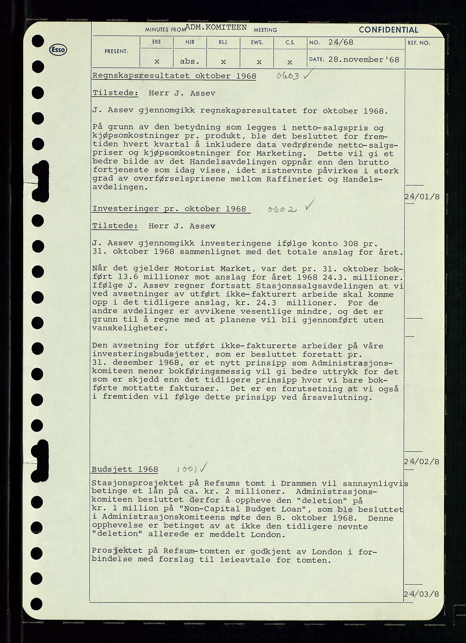 Pa 0982 - Esso Norge A/S, AV/SAST-A-100448/A/Aa/L0002/0004: Den administrerende direksjon Board minutes (styrereferater) / Den administrerende direksjon Board minutes (styrereferater), 1968, p. 107