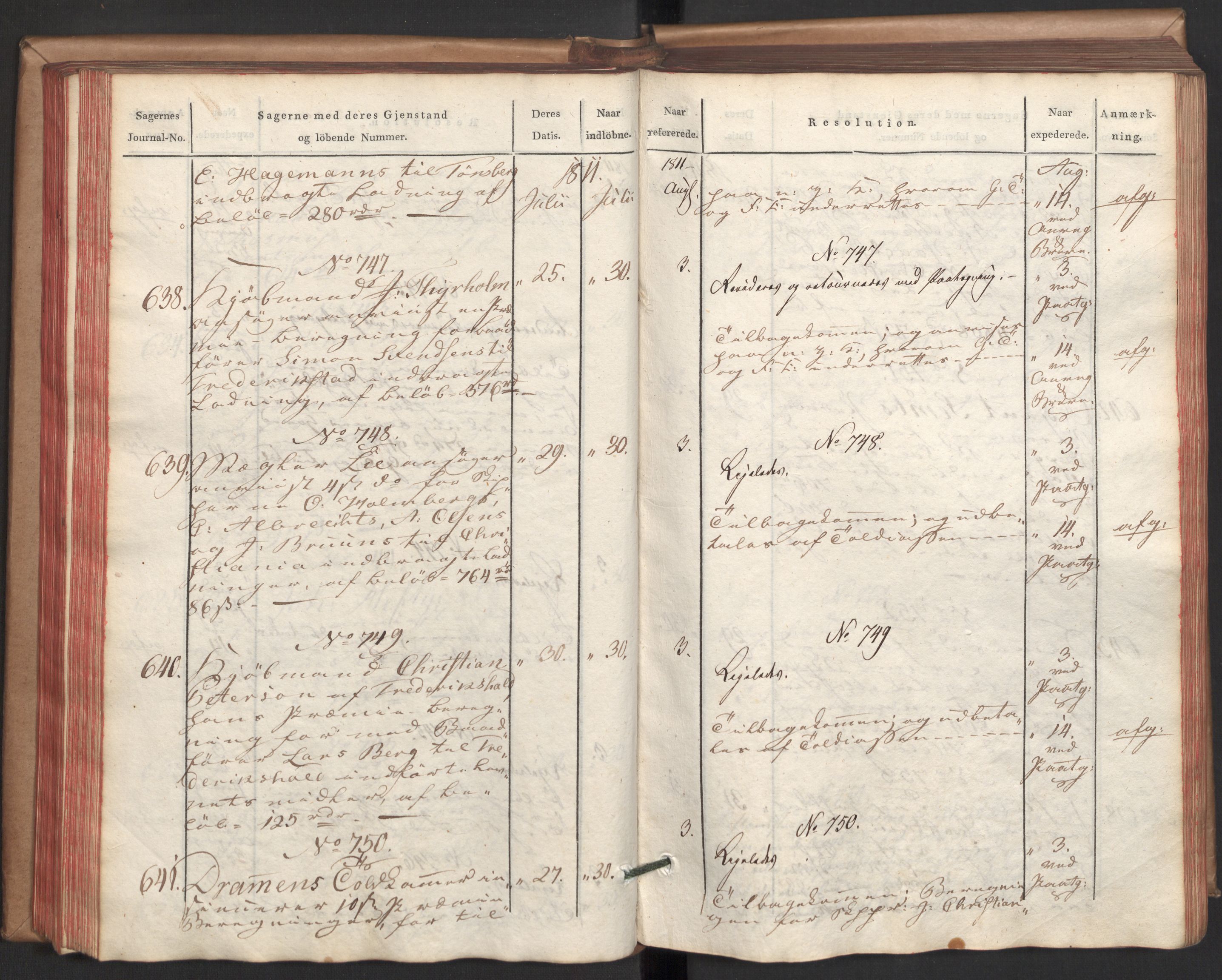 Stattholderembetet 1810-1814, 2. kontor (Kontor B), AV/RA-EA-5432/Ab/L0002: Referatprotokoll,  j.nr. 291-1001,  l.nr. 348-1179, 1811, p. 135