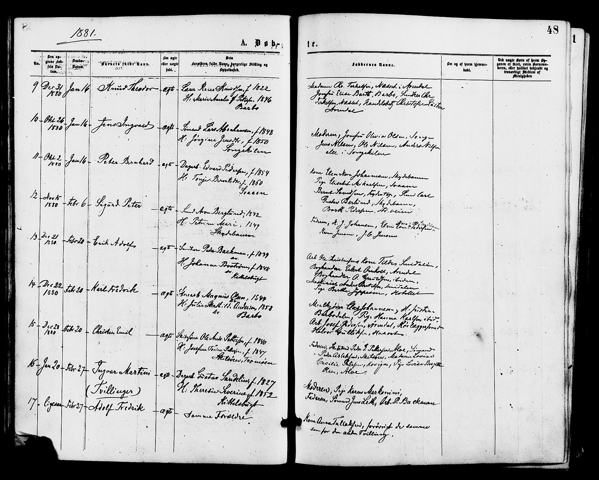 Barbu sokneprestkontor, AV/SAK-1111-0003/F/Fa/L0001: Parish register (official) no. A 1 /1, 1878-1883, p. 48