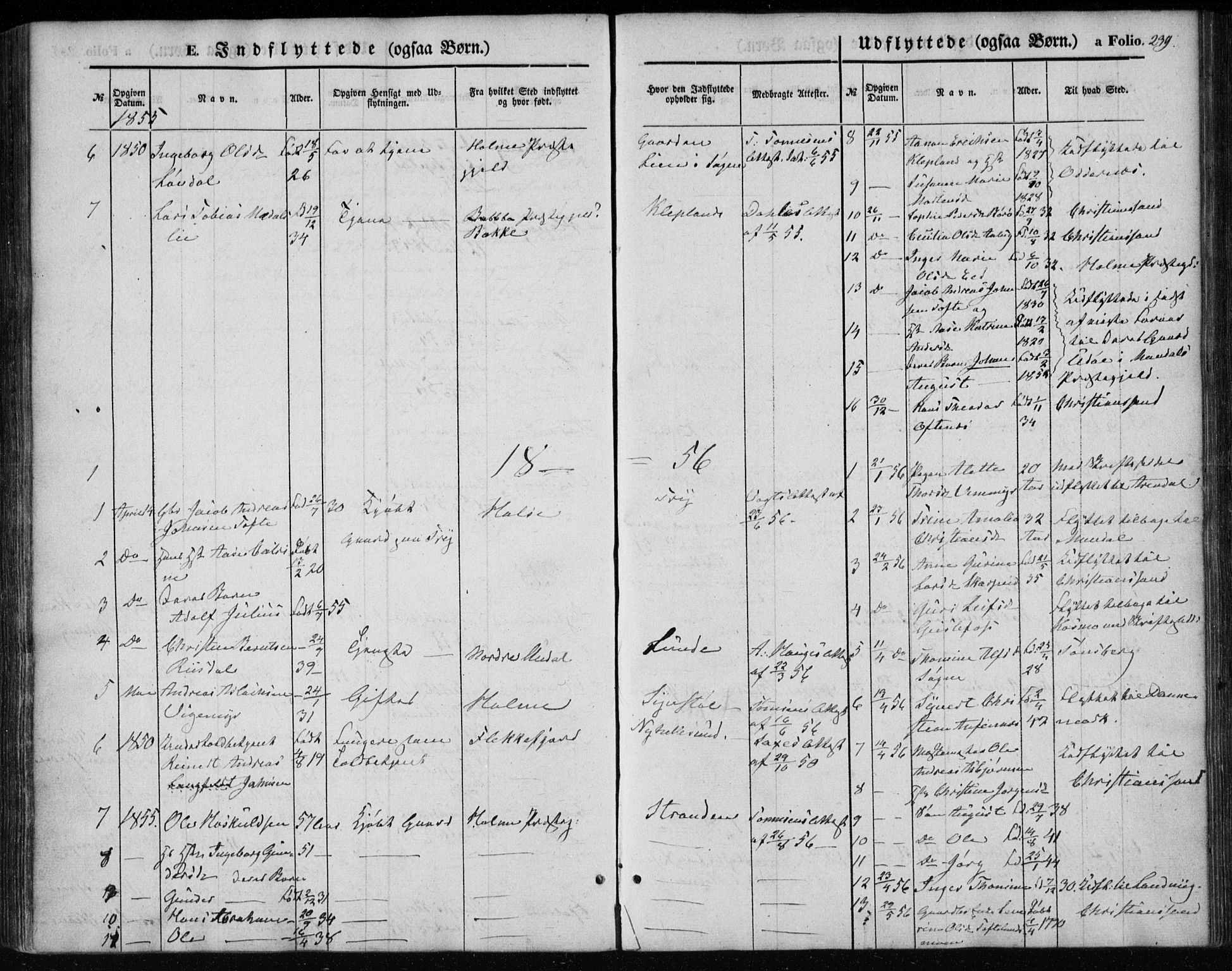 Søgne sokneprestkontor, SAK/1111-0037/F/Fa/Fab/L0010: Parish register (official) no. A 10, 1853-1869, p. 239