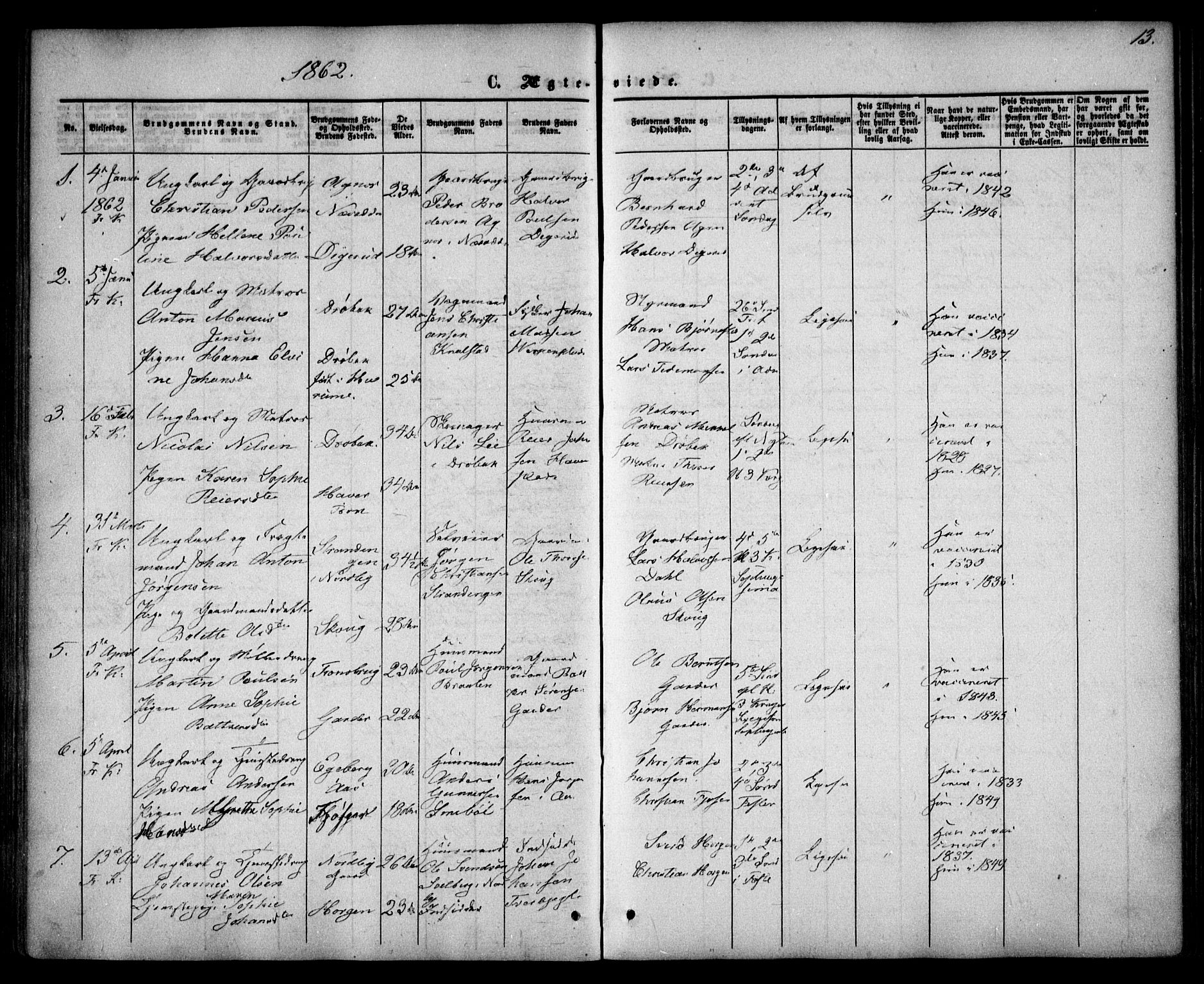 Drøbak prestekontor Kirkebøker, SAO/A-10142a/F/Fa/L0002: Parish register (official) no. I 2, 1858-1870, p. 13