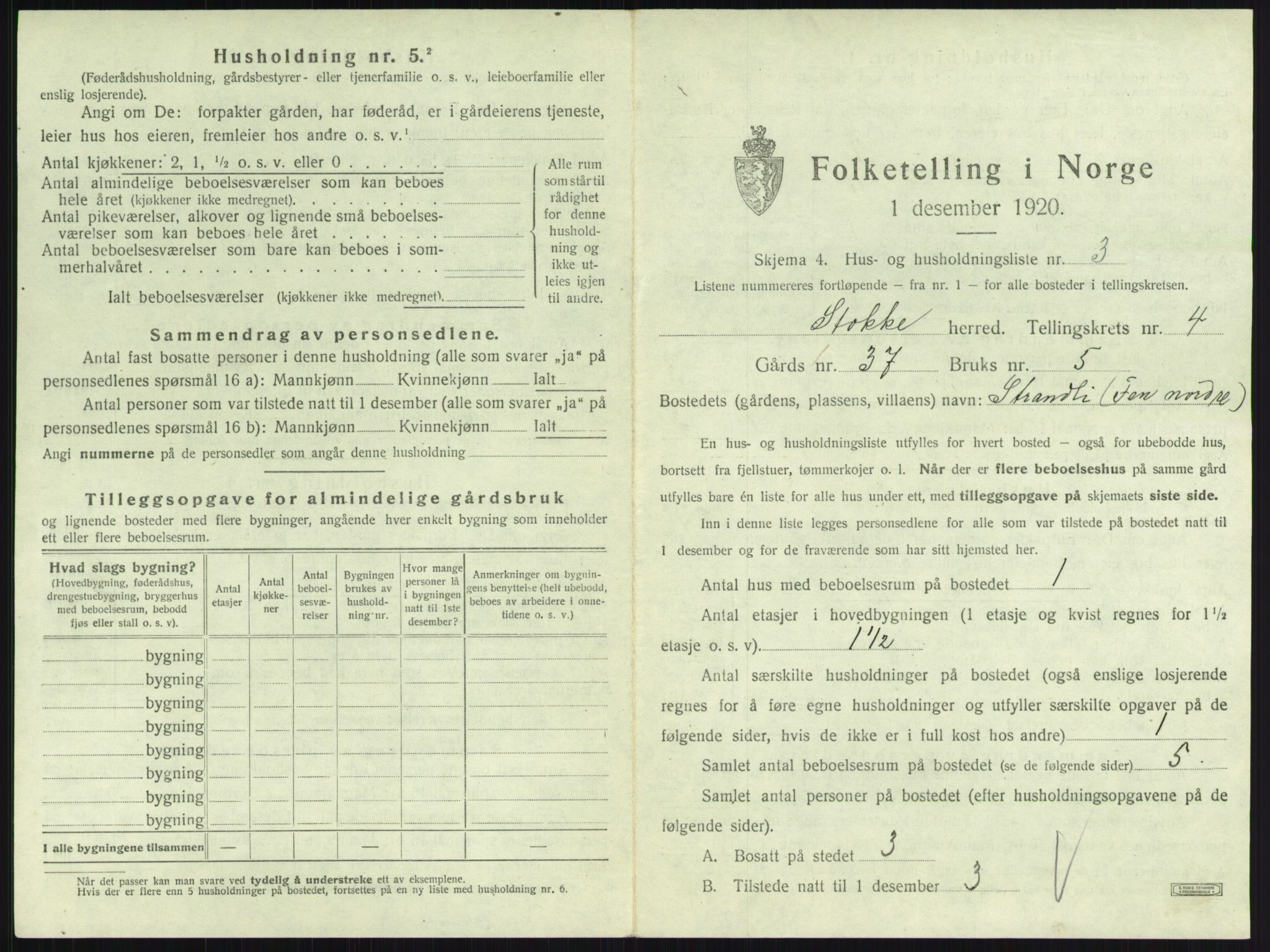 SAKO, 1920 census for Stokke, 1920, p. 810