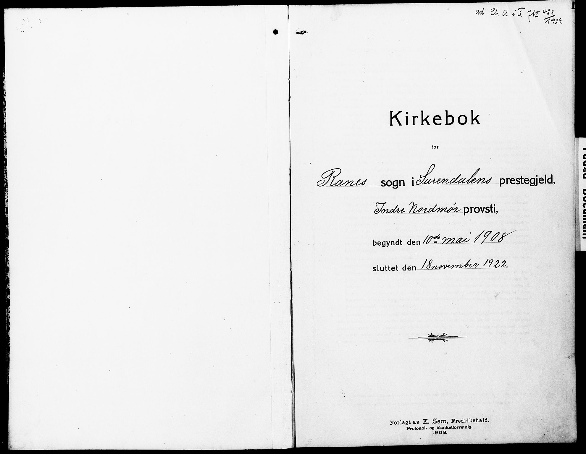 Ministerialprotokoller, klokkerbøker og fødselsregistre - Møre og Romsdal, SAT/A-1454/596/L1059: Parish register (copy) no. 596C02, 1908-1922, p. 1
