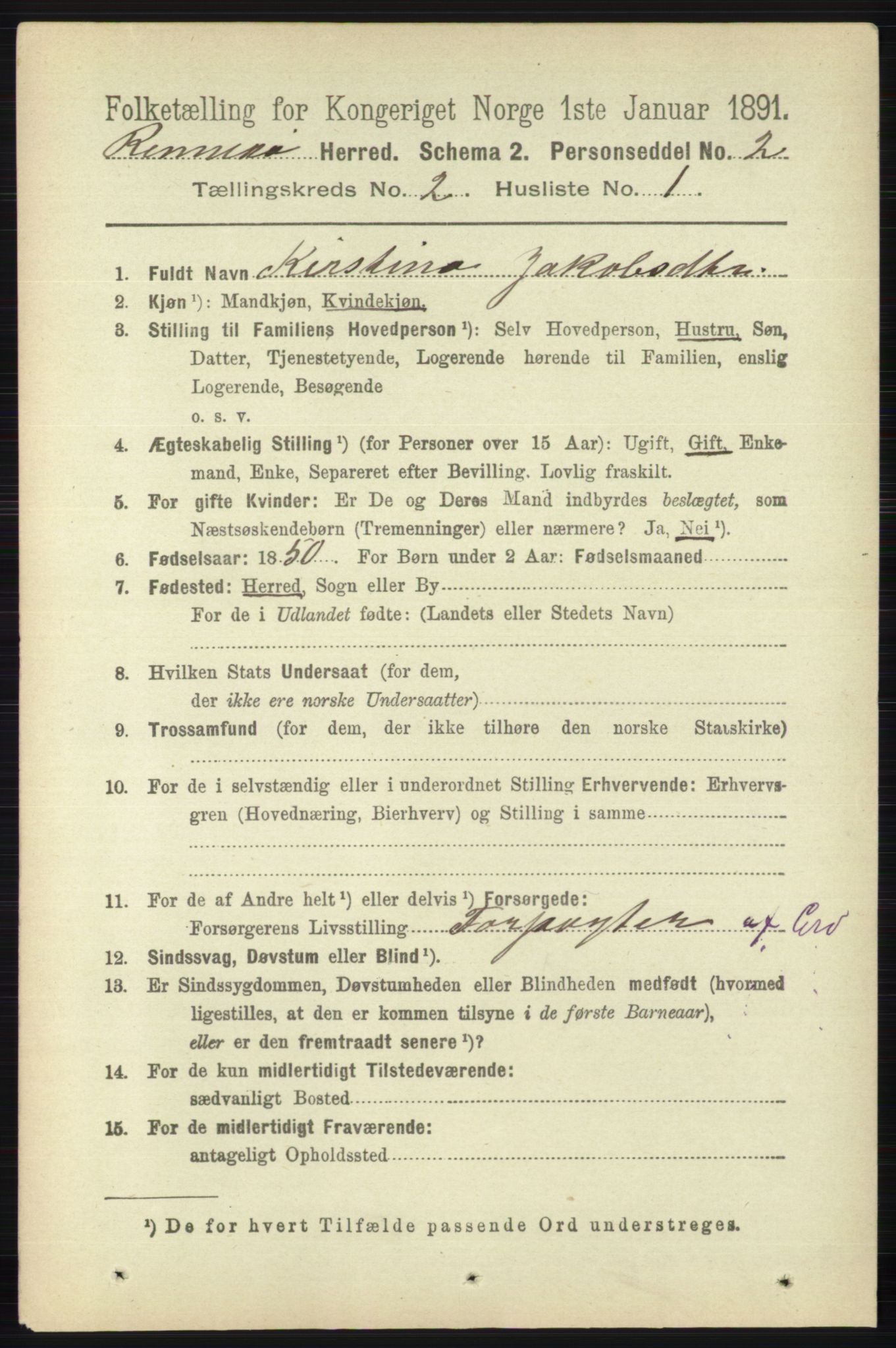 RA, 1891 census for 1142 Rennesøy, 1891, p. 456