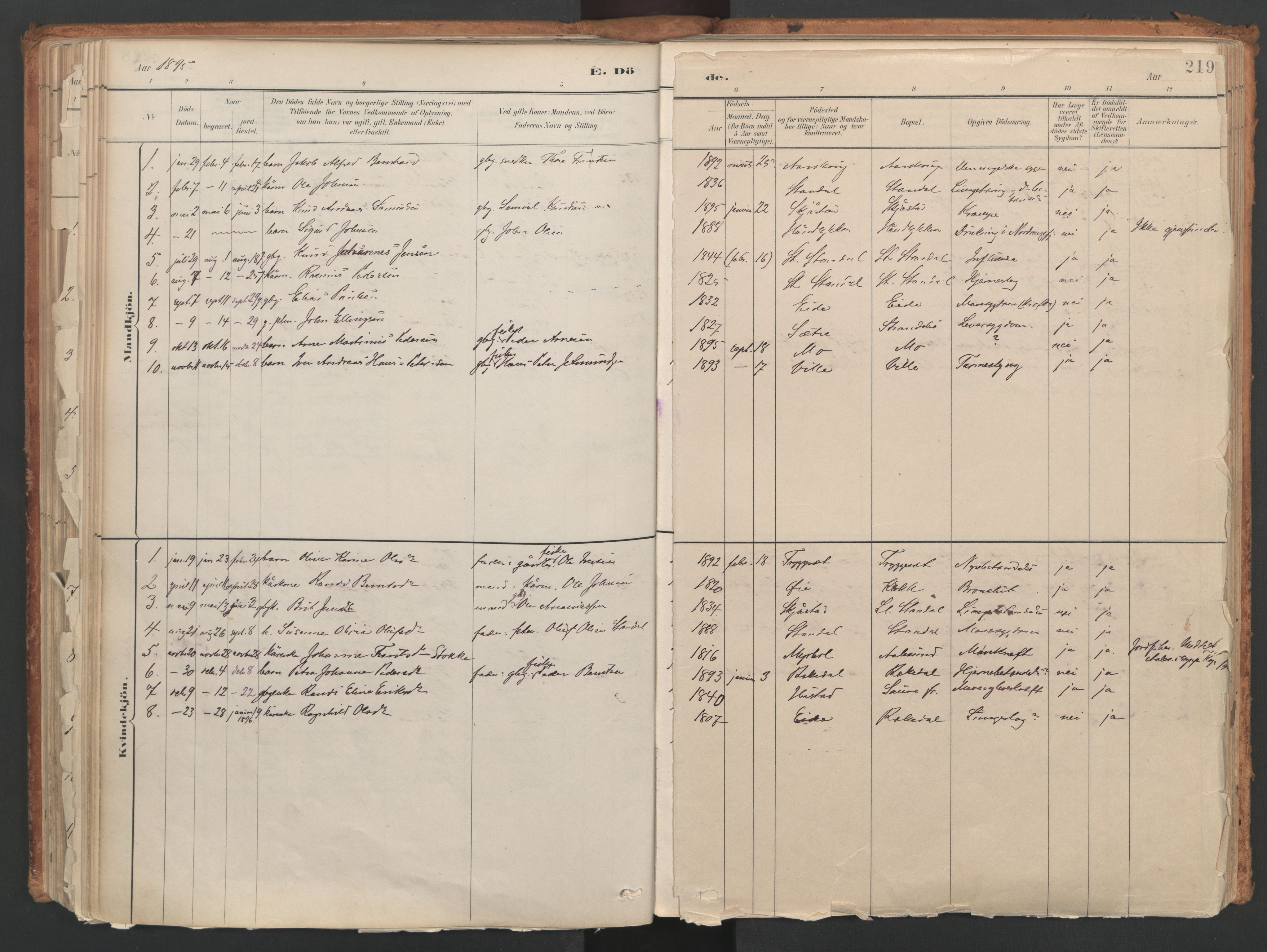 Ministerialprotokoller, klokkerbøker og fødselsregistre - Møre og Romsdal, SAT/A-1454/515/L0211: Parish register (official) no. 515A07, 1886-1910, p. 219