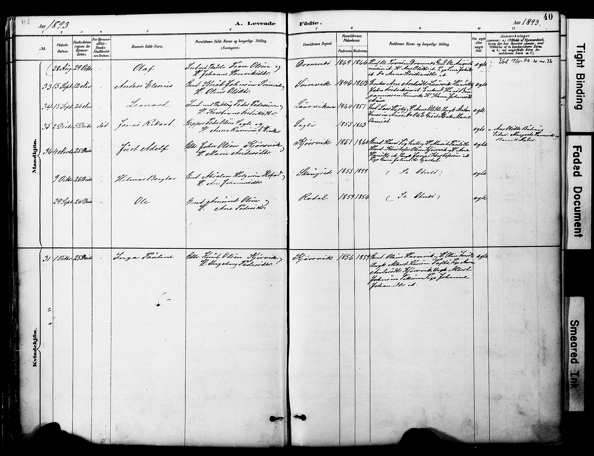 Ministerialprotokoller, klokkerbøker og fødselsregistre - Møre og Romsdal, AV/SAT-A-1454/578/L0907: Parish register (official) no. 578A06, 1887-1904, p. 40