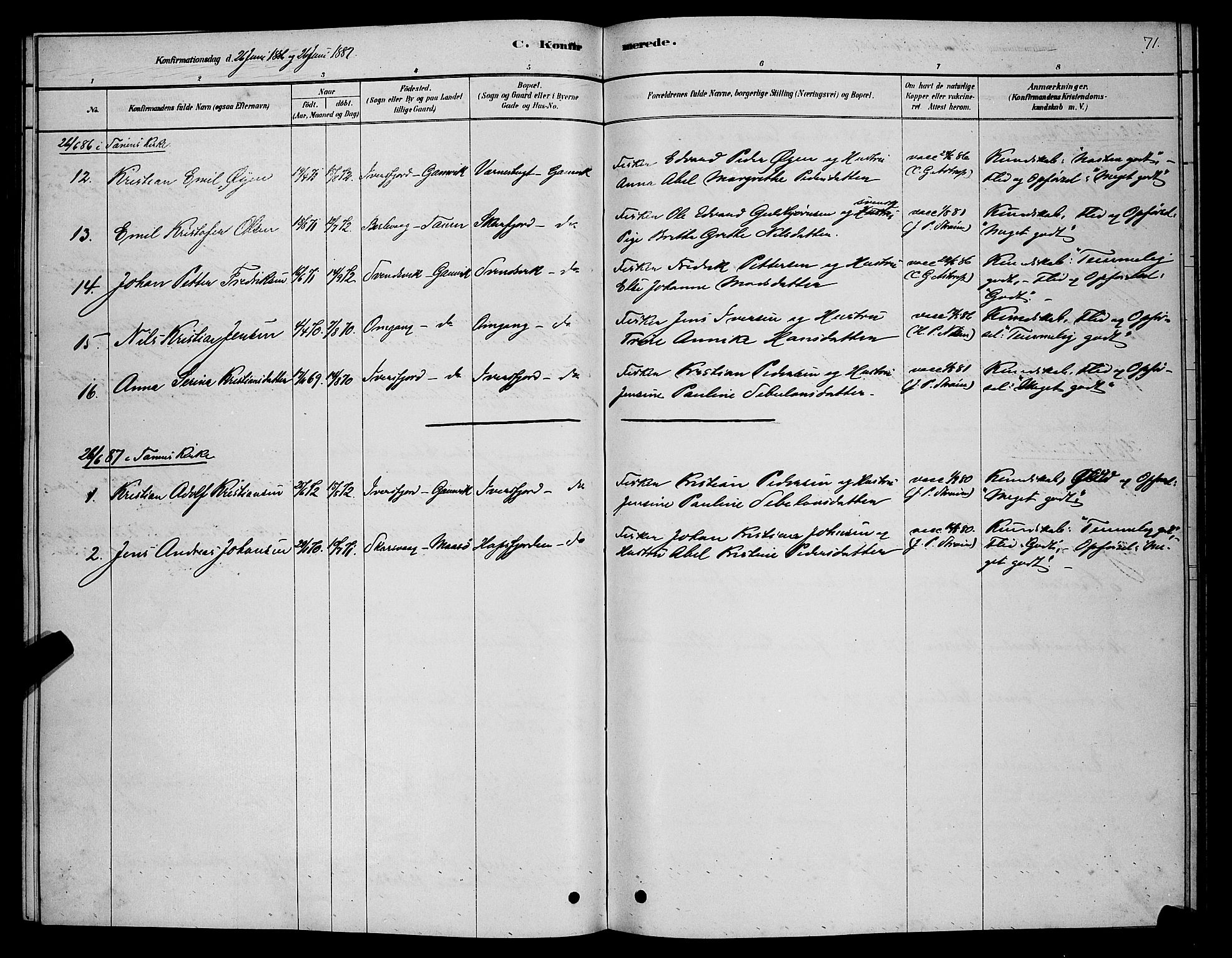 Tana sokneprestkontor, SATØ/S-1334/H/Hb/L0005klokker: Parish register (copy) no. 5, 1878-1891, p. 71