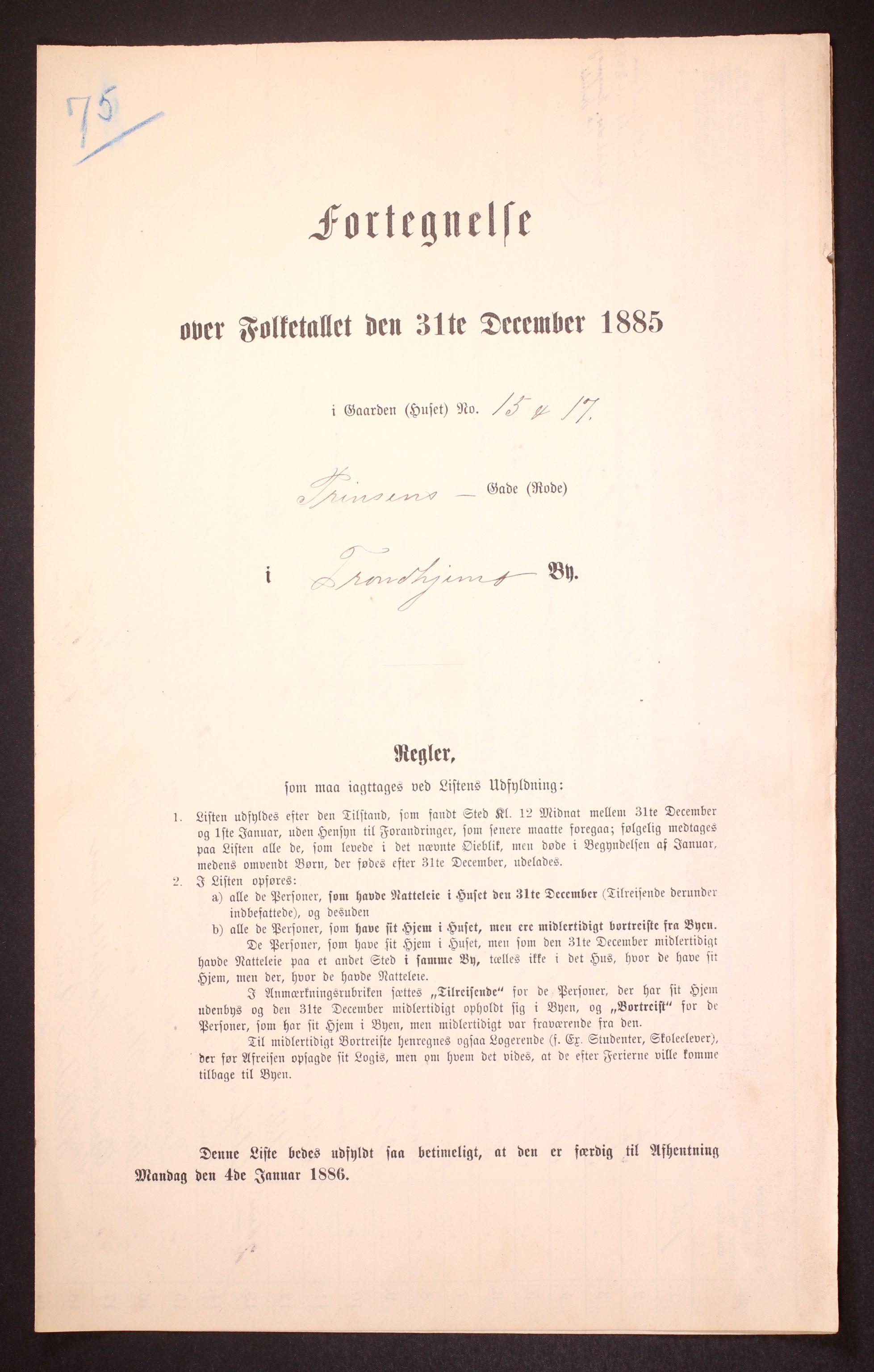 SAT, 1885 census for 1601 Trondheim, 1885, p. 1277