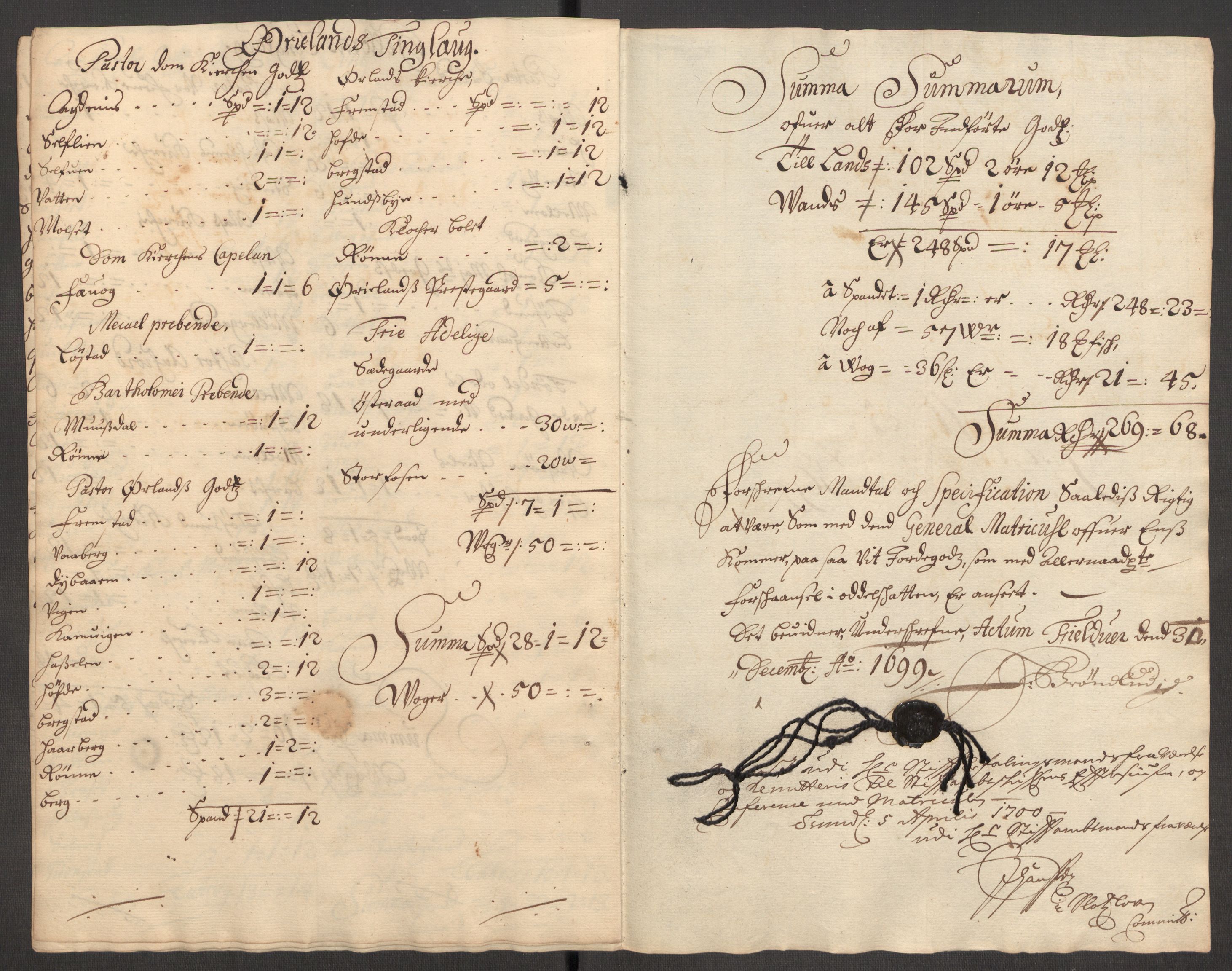 Rentekammeret inntil 1814, Reviderte regnskaper, Fogderegnskap, AV/RA-EA-4092/R57/L3853: Fogderegnskap Fosen, 1698-1699, p. 374