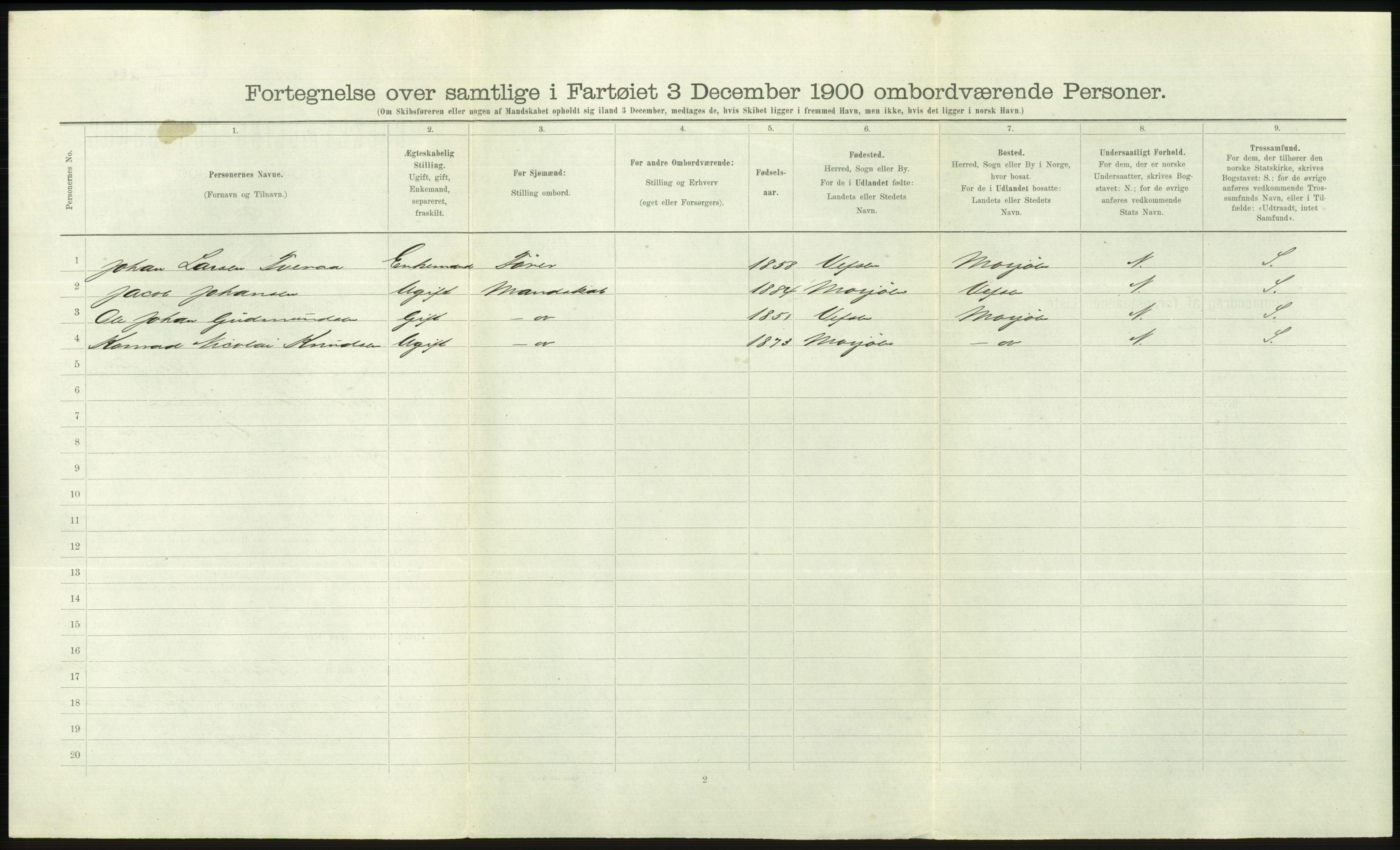 RA, 1900 Census - ship lists from ships in Norwegian harbours, harbours abroad and at sea, 1900, p. 2606