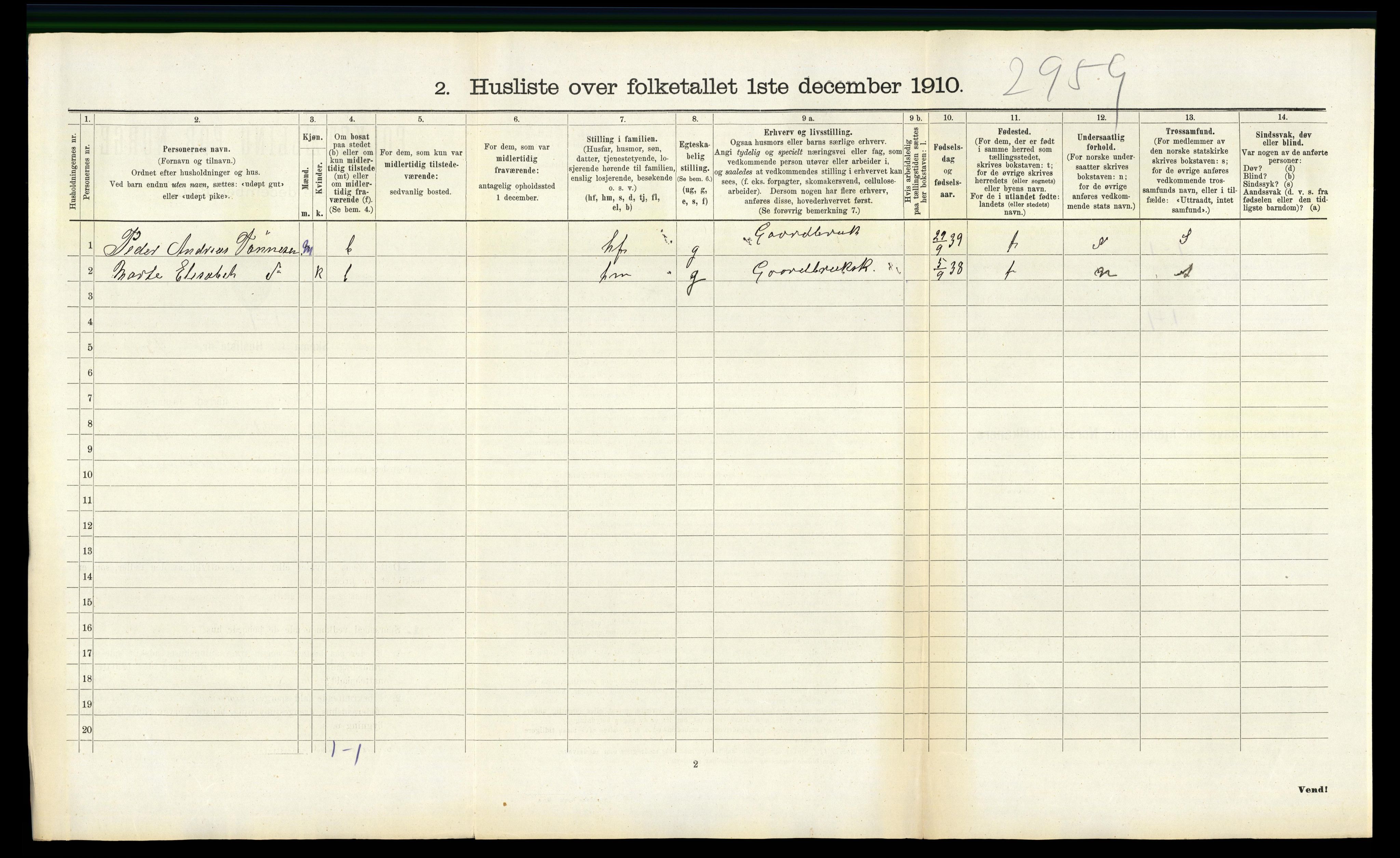 RA, 1910 census for Vanse, 1910, p. 1378