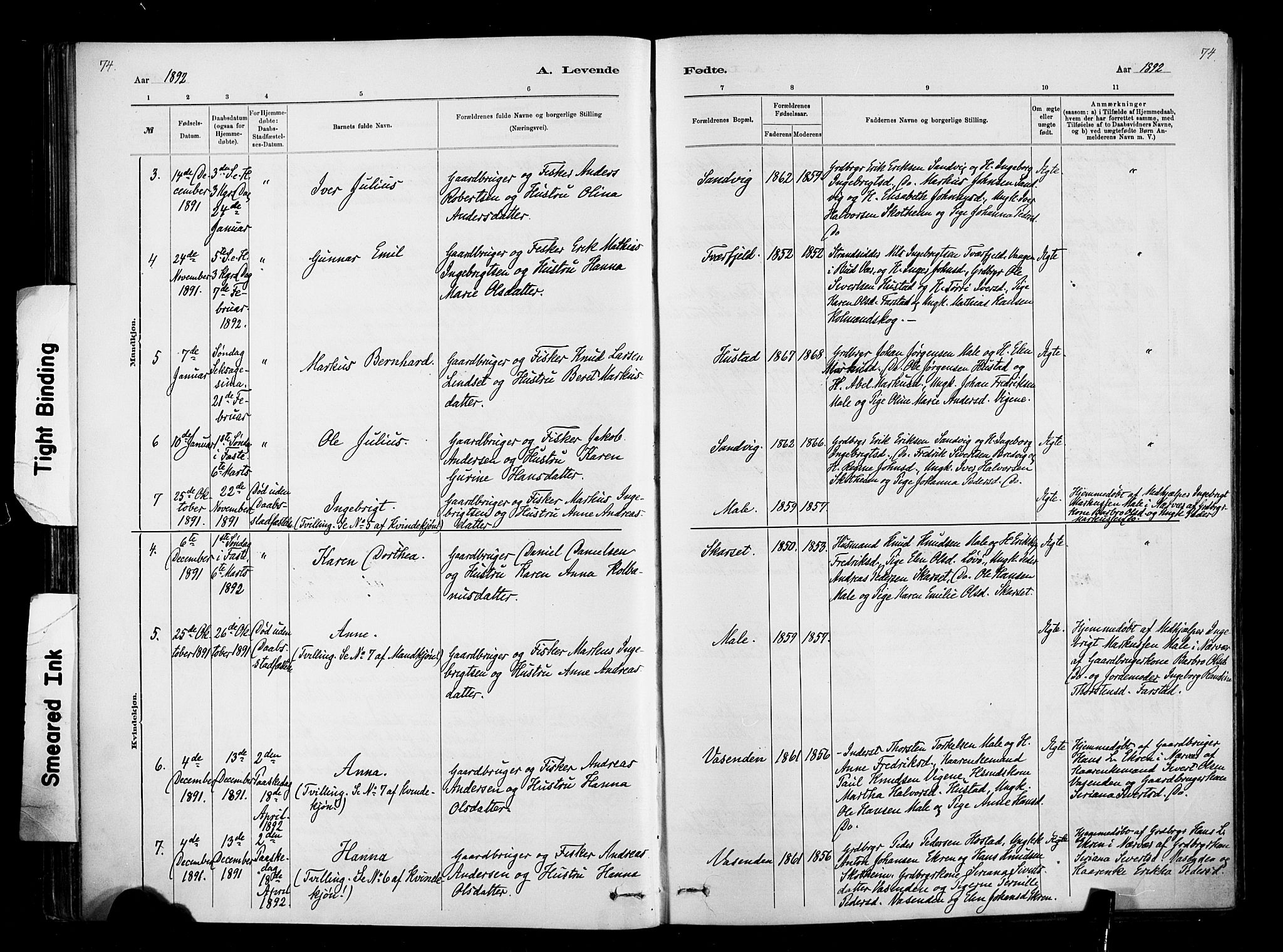 Ministerialprotokoller, klokkerbøker og fødselsregistre - Møre og Romsdal, AV/SAT-A-1454/567/L0778: Parish register (official) no. 567A01, 1881-1903, p. 74