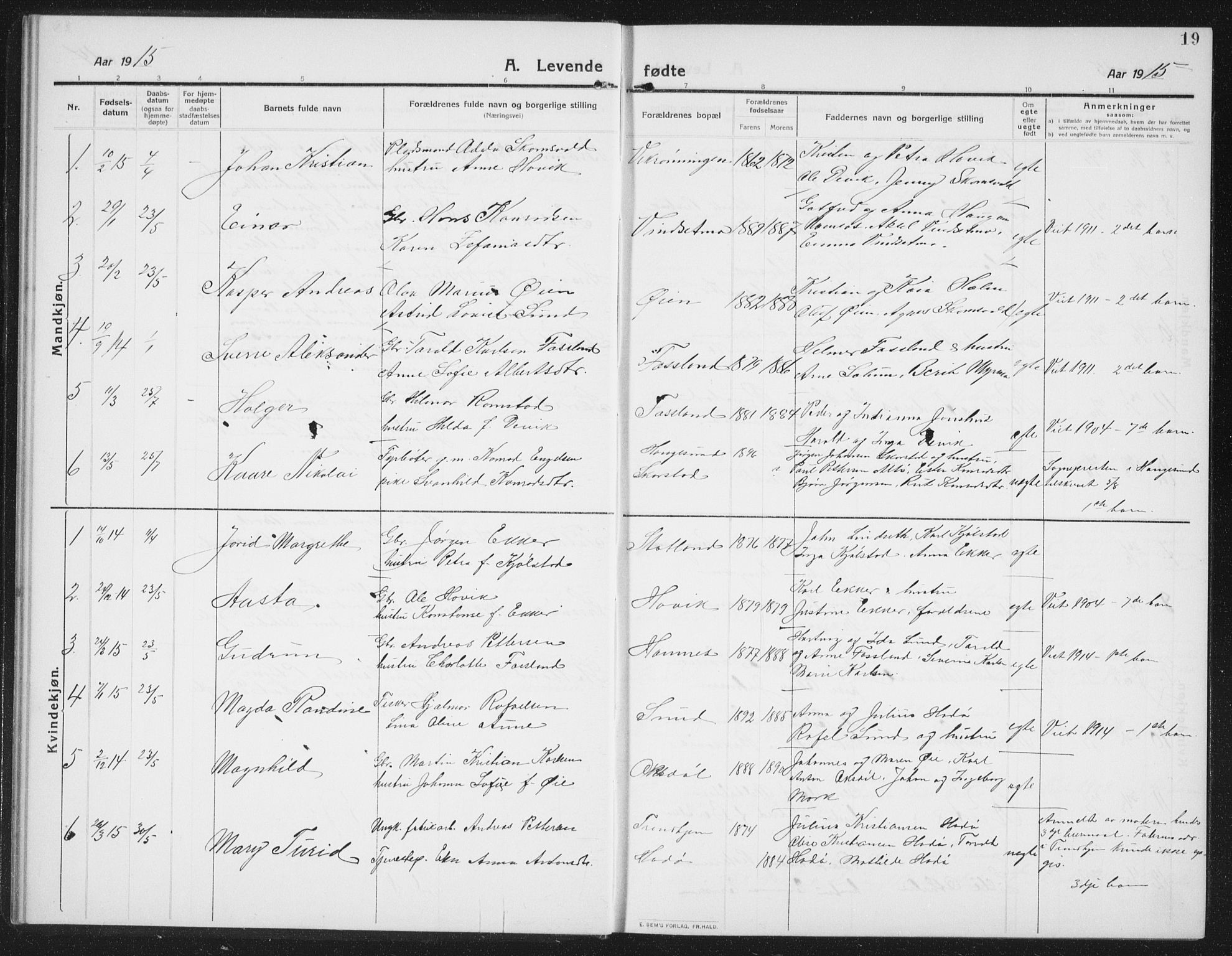 Ministerialprotokoller, klokkerbøker og fødselsregistre - Nord-Trøndelag, SAT/A-1458/774/L0630: Parish register (copy) no. 774C01, 1910-1934, p. 19