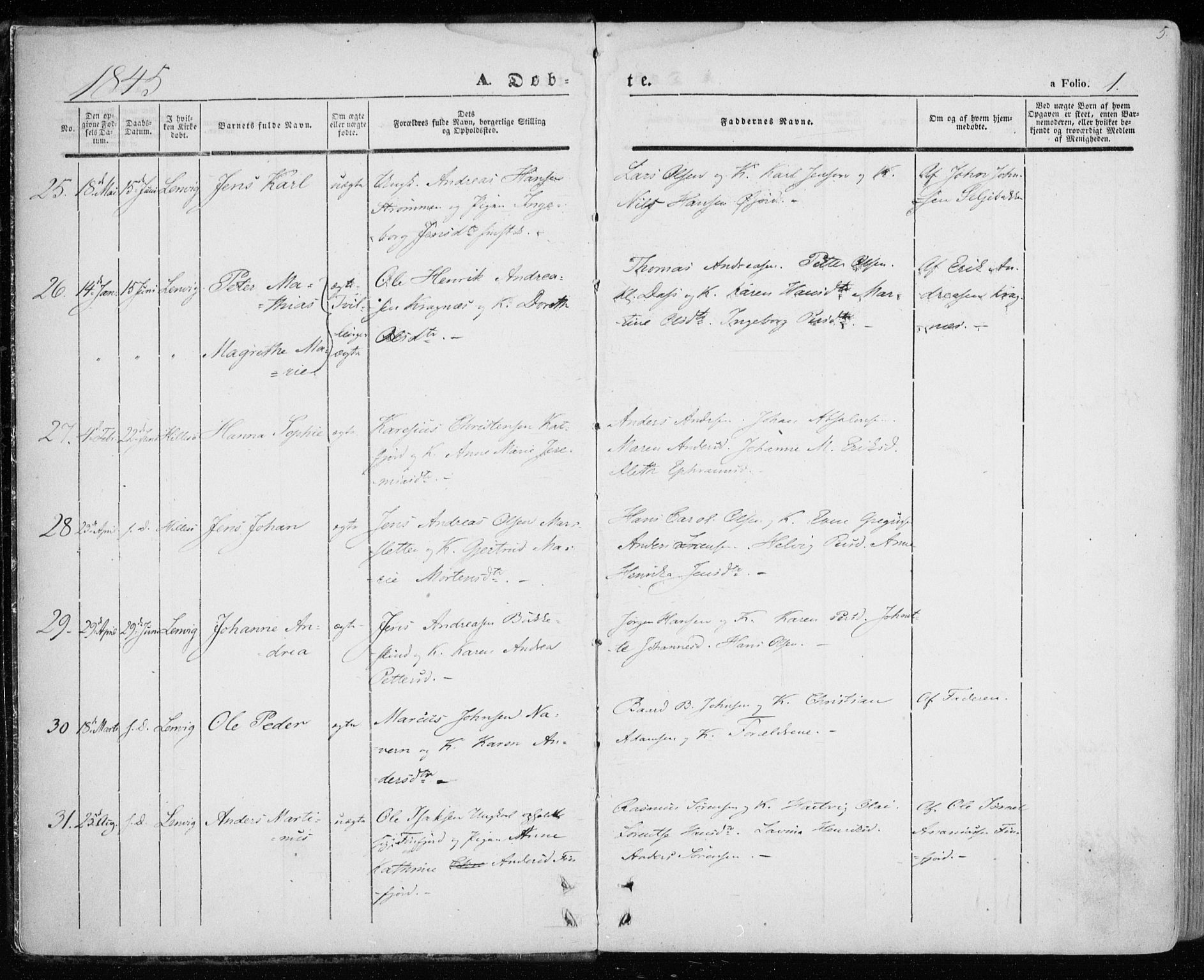 Lenvik sokneprestembete, SATØ/S-1310/H/Ha/Haa/L0006kirke: Parish register (official) no. 6, 1845-1854, p. 5