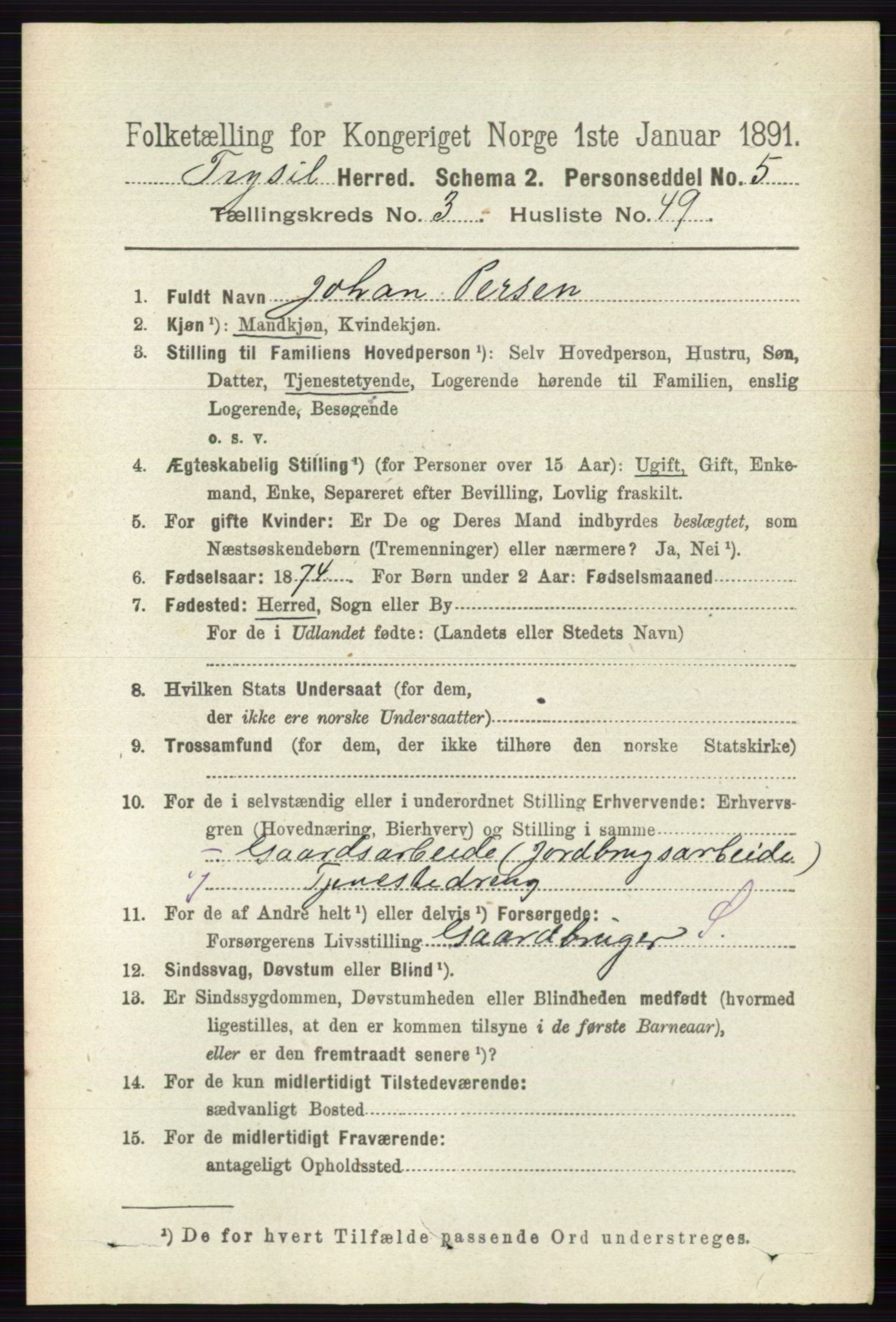 RA, 1891 census for 0428 Trysil, 1891, p. 1766