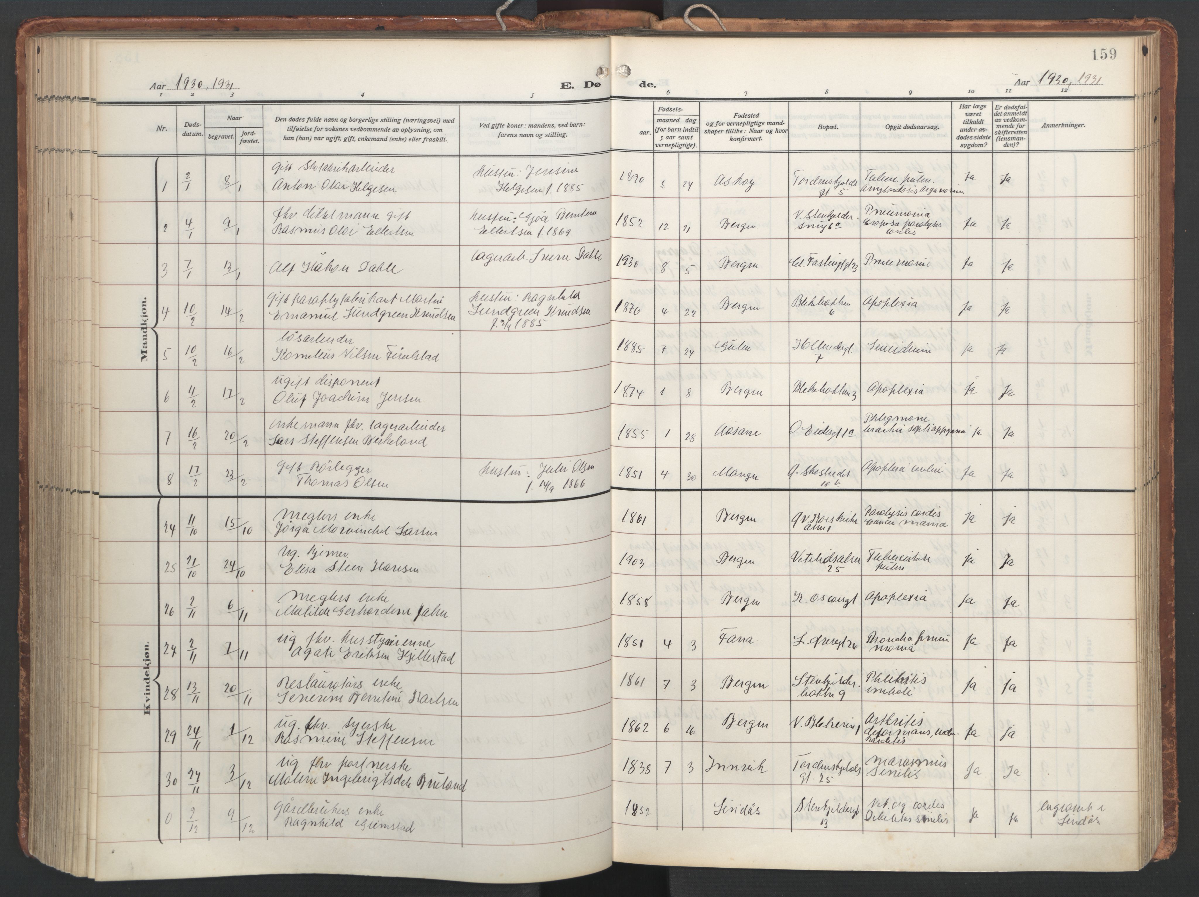 Korskirken sokneprestembete, SAB/A-76101/H/Hab: Parish register (copy) no. E 5, 1910-1956, p. 158b-159a