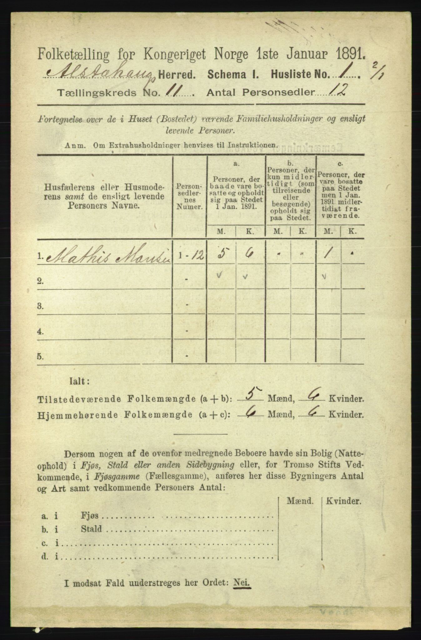 RA, 1891 census for 1820 Alstahaug, 1891, p. 3814