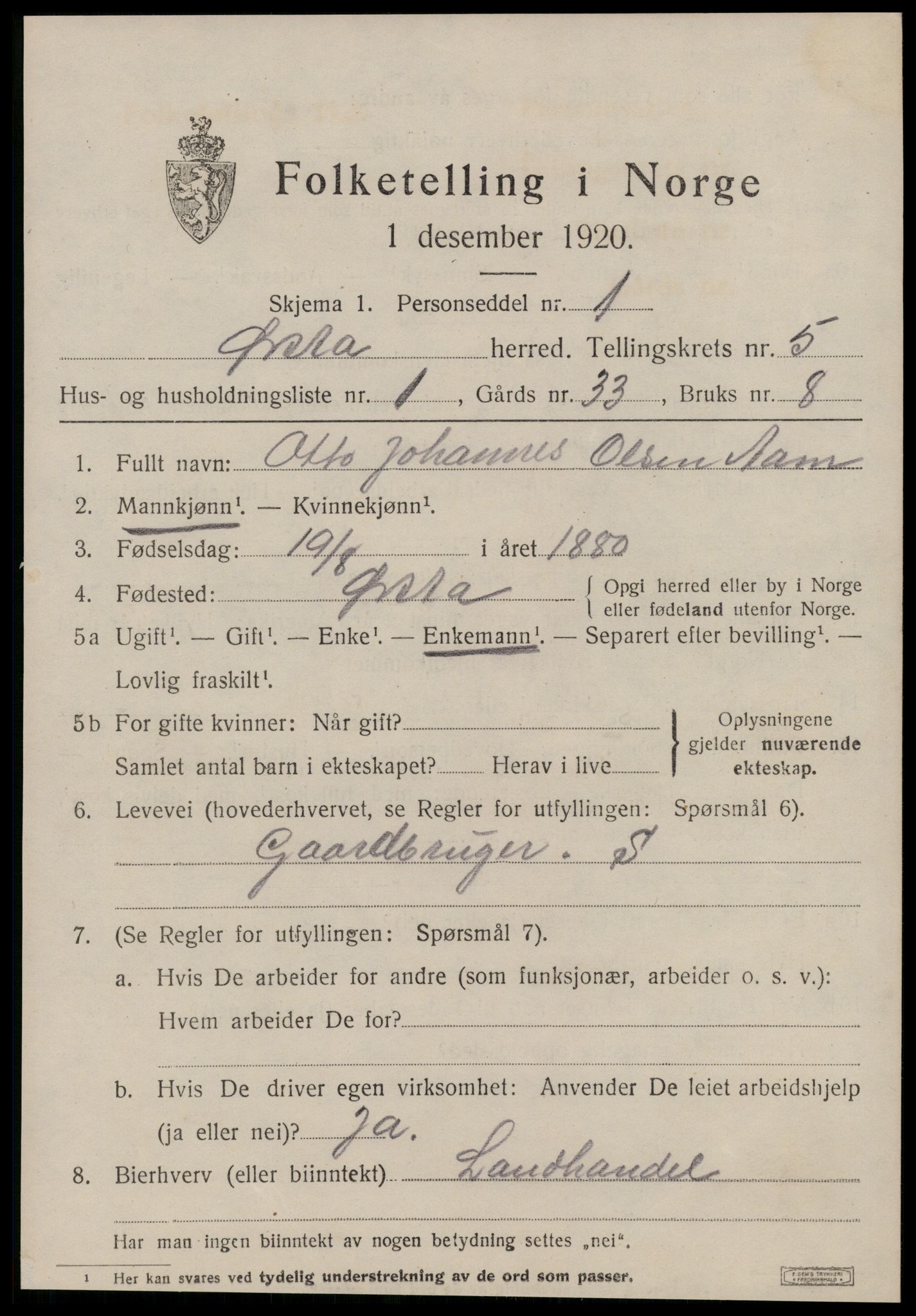 SAT, 1920 census for Ørsta, 1920, p. 4310