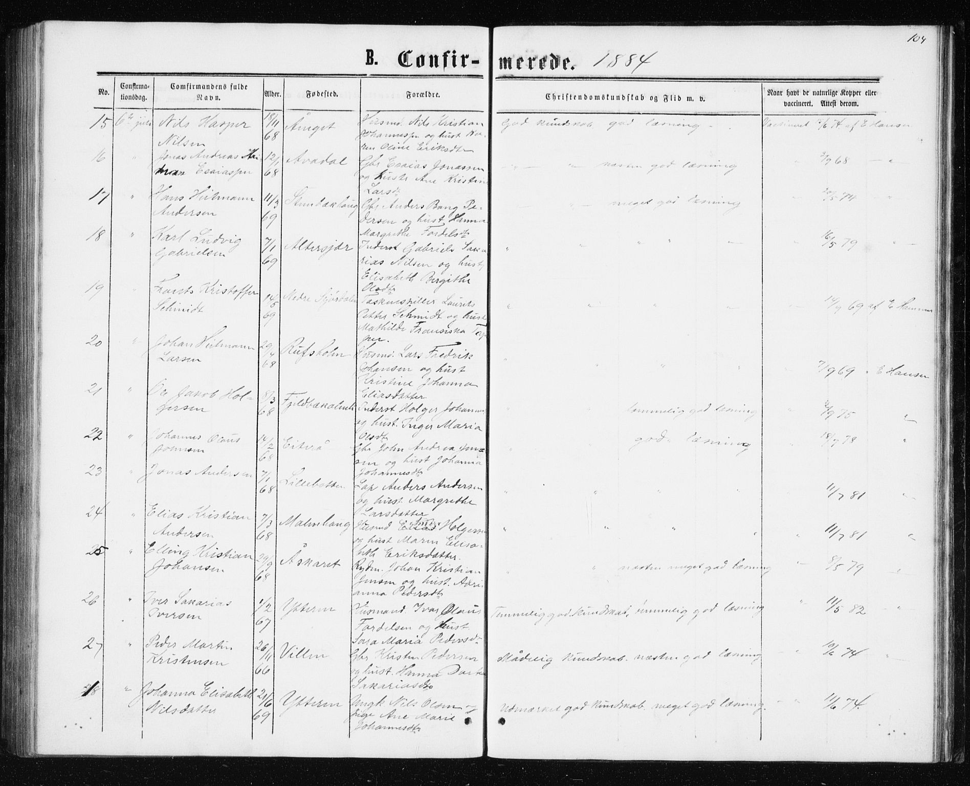 Ministerialprotokoller, klokkerbøker og fødselsregistre - Nordland, AV/SAT-A-1459/827/L0416: Parish register (copy) no. 827C05, 1865-1886, p. 104