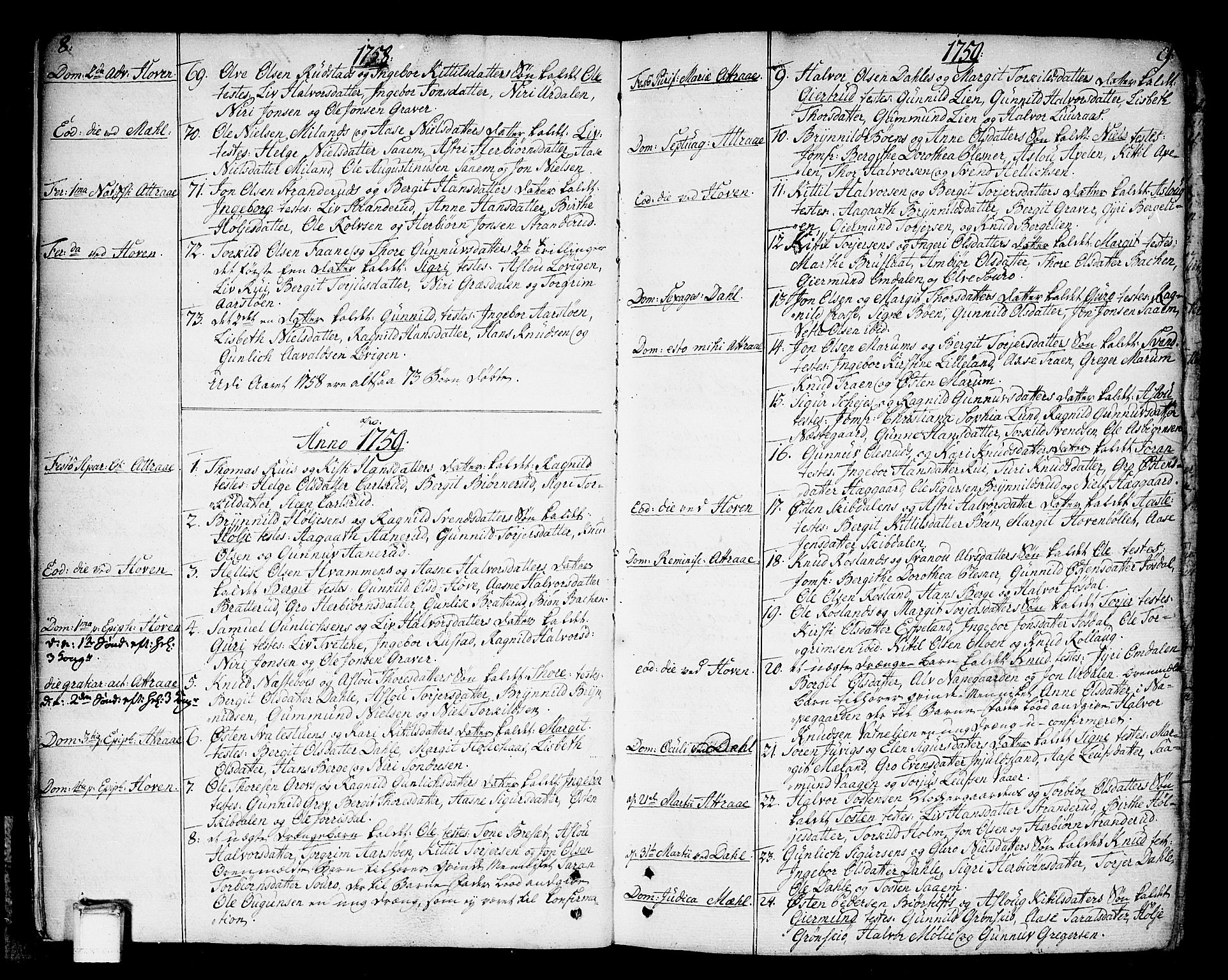 Tinn kirkebøker, AV/SAKO-A-308/F/Fa/L0002: Parish register (official) no. I 2, 1757-1810, p. 8-9
