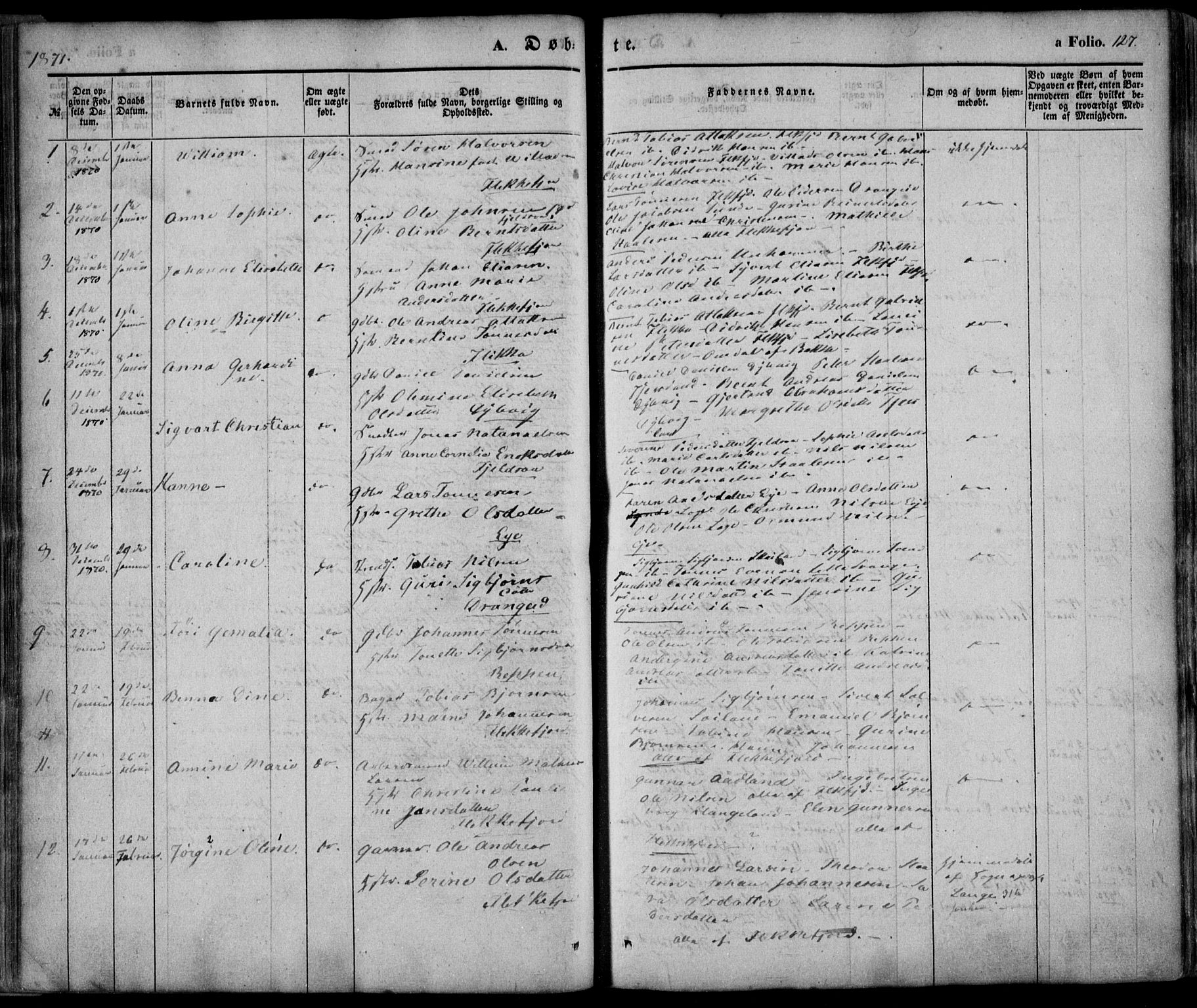 Flekkefjord sokneprestkontor, SAK/1111-0012/F/Fa/Fac/L0005: Parish register (official) no. A 5, 1849-1875, p. 127