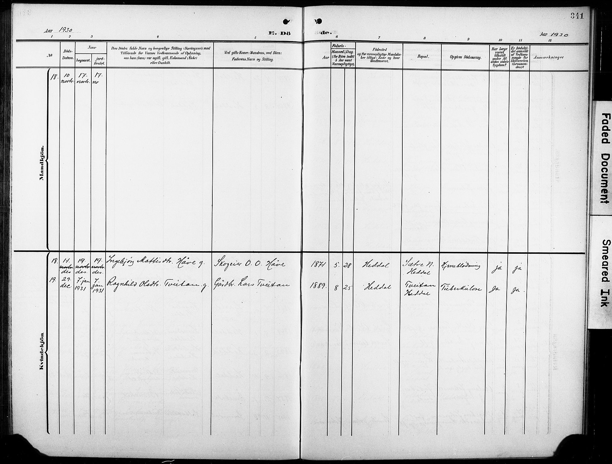 Heddal kirkebøker, SAKO/A-268/G/Ga/L0003: Parish register (copy) no. I 3, 1908-1932, p. 341