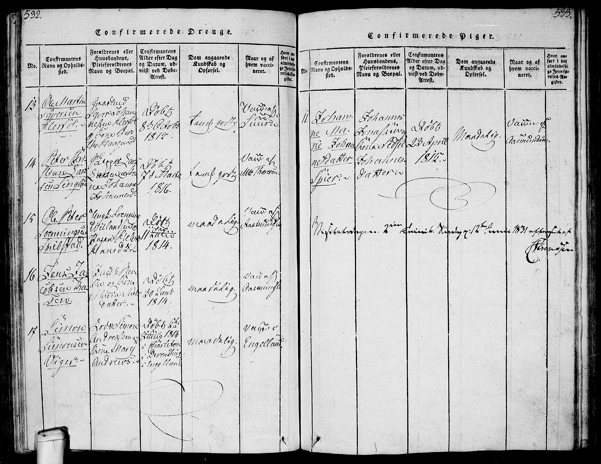 Hvaler prestekontor Kirkebøker, SAO/A-2001/F/Fa/L0005: Parish register (official) no. I 5, 1816-1845, p. 532-533
