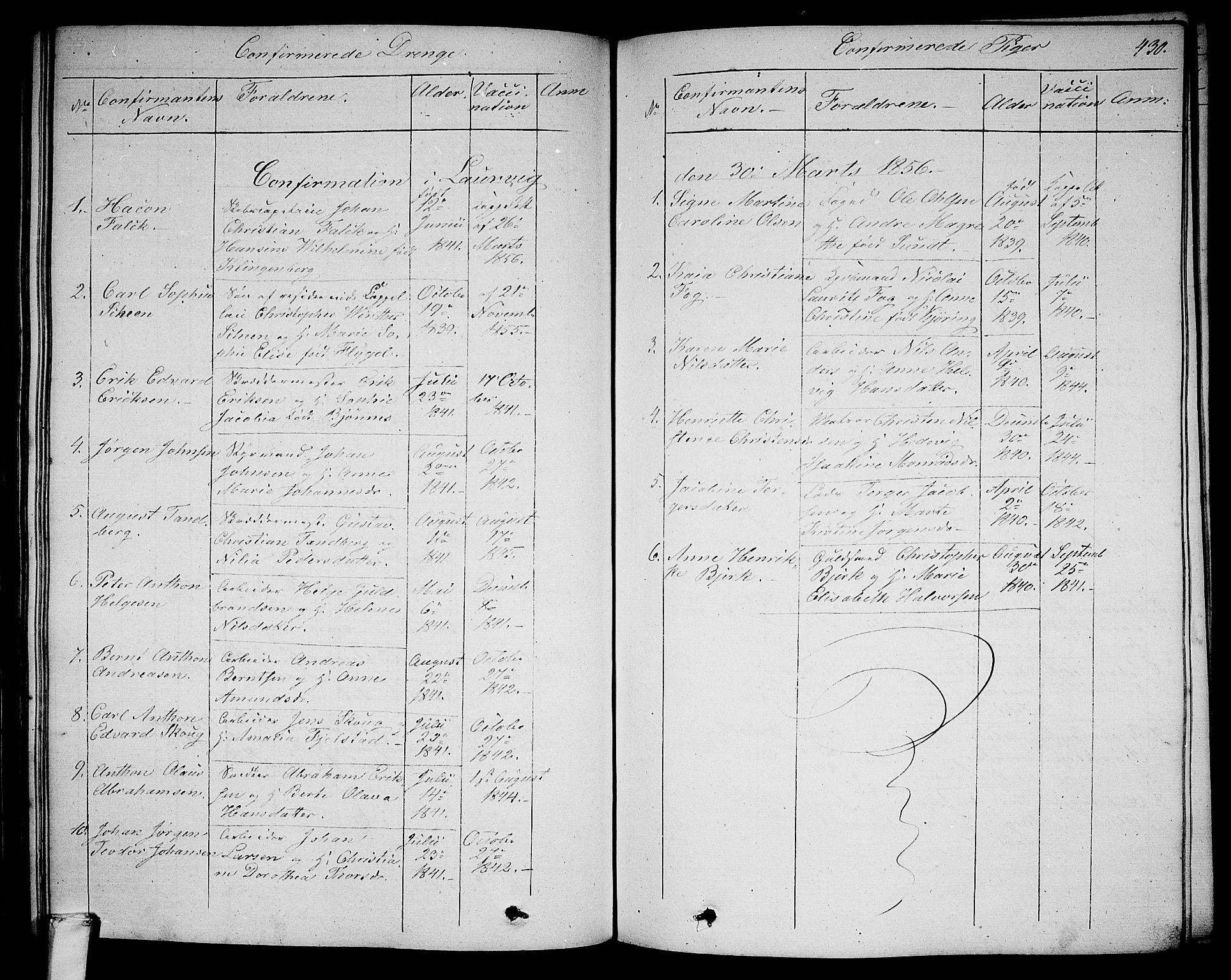 Larvik kirkebøker, AV/SAKO-A-352/G/Ga/L0003b: Parish register (copy) no. I 3B, 1830-1870, p. 430