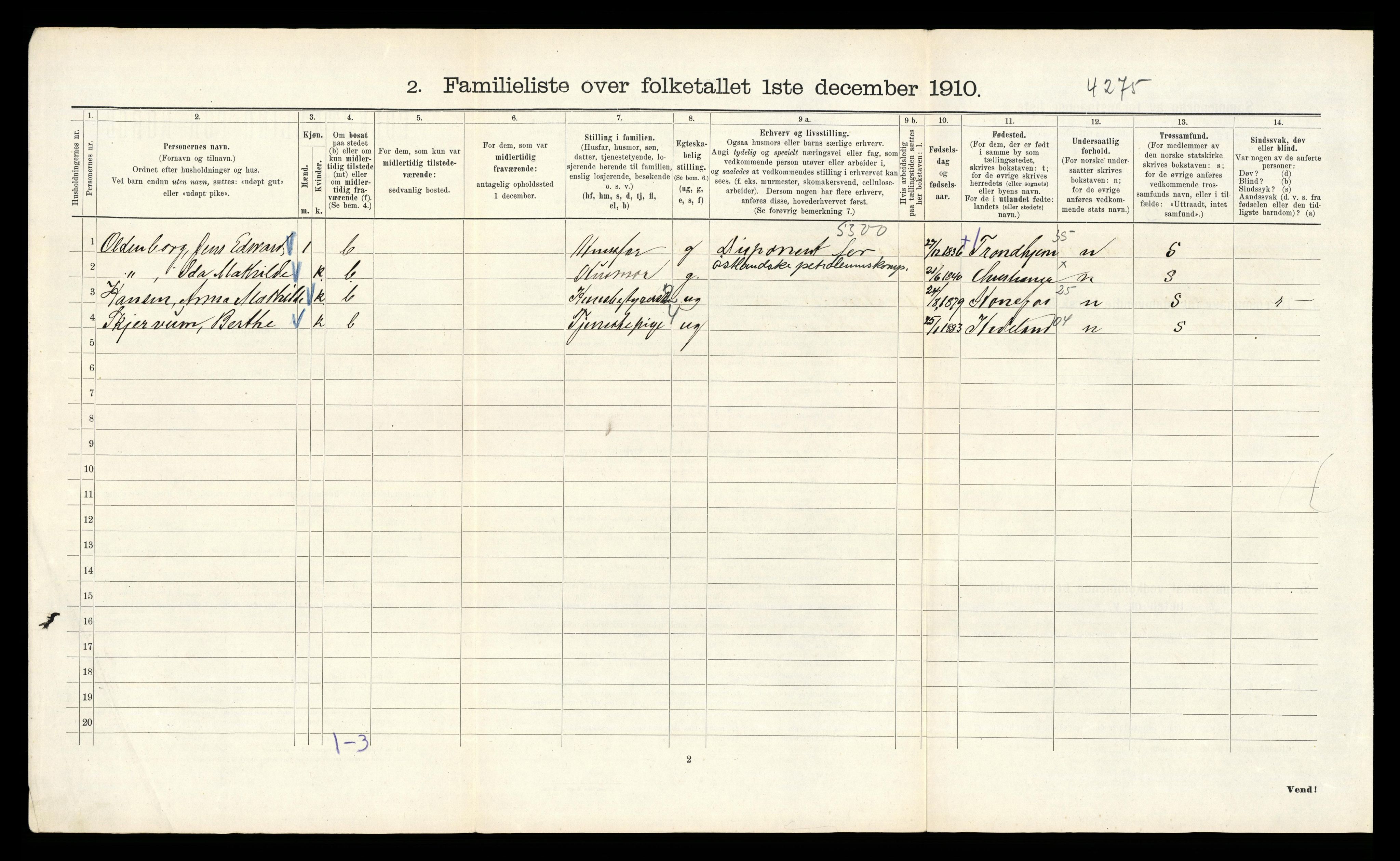 RA, 1910 census for Kristiania, 1910, p. 43320