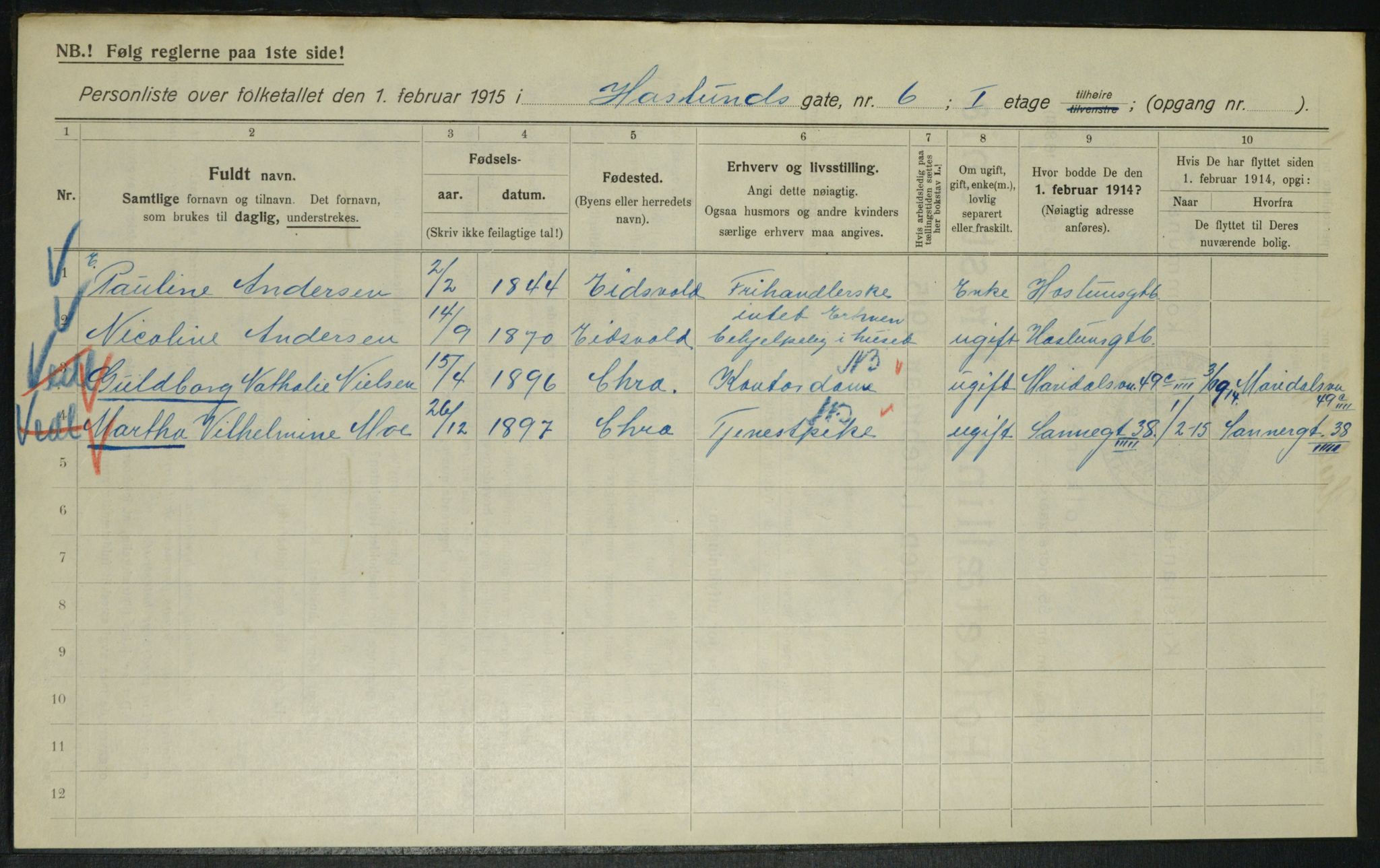 OBA, Municipal Census 1915 for Kristiania, 1915, p. 26398