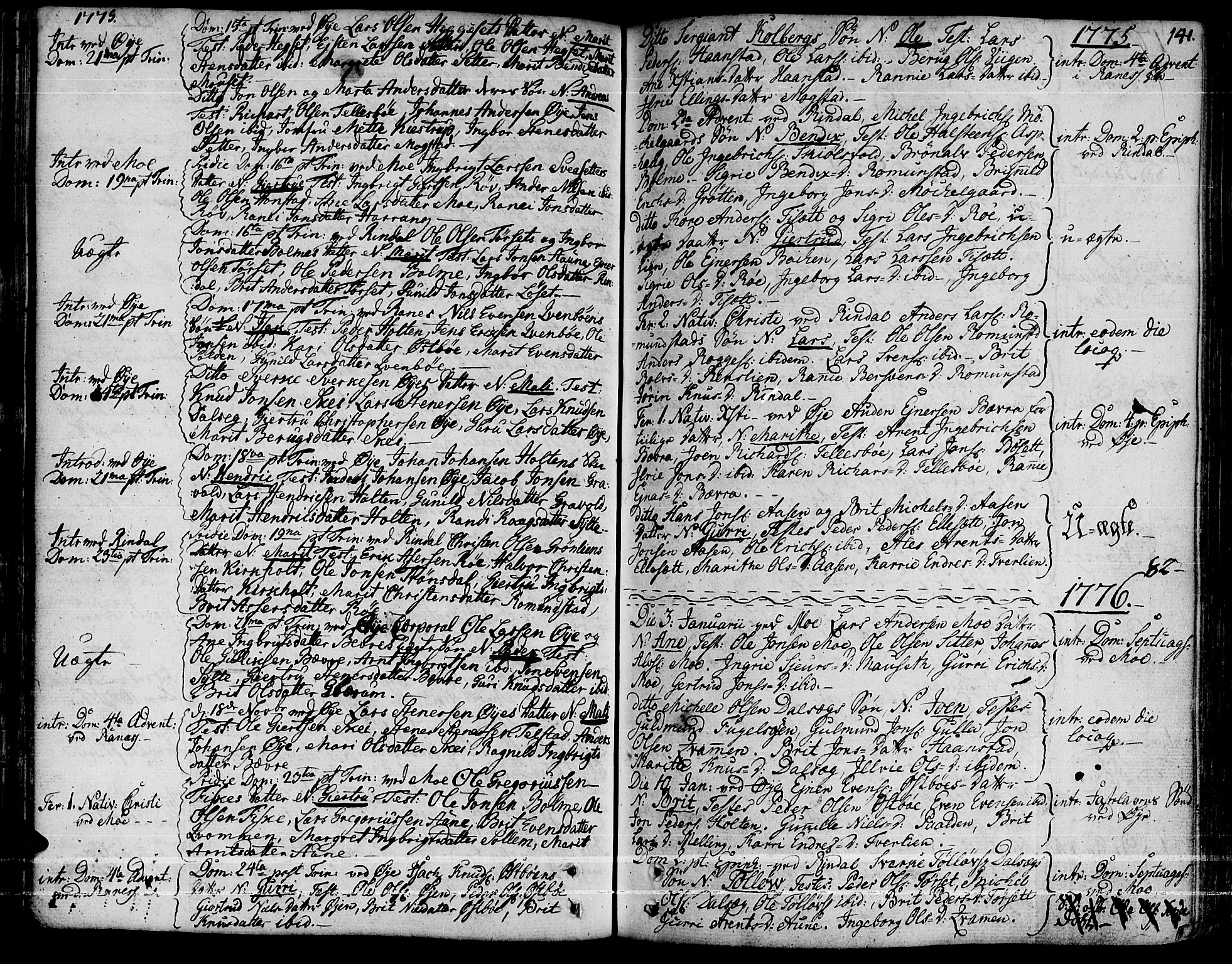 Ministerialprotokoller, klokkerbøker og fødselsregistre - Møre og Romsdal, SAT/A-1454/595/L1039: Parish register (official) no. 595A01, 1750-1796, p. 141