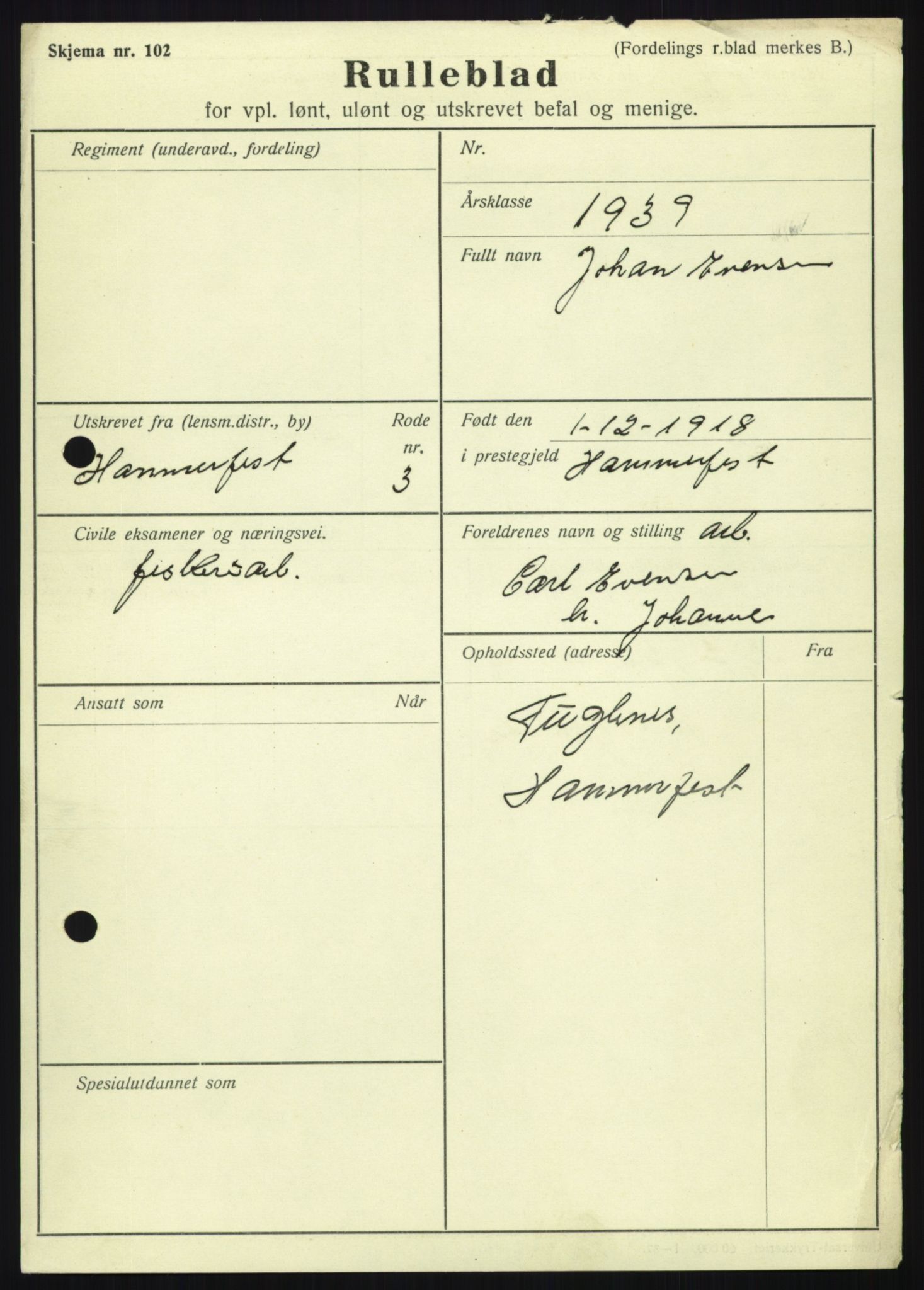 Forsvaret, Troms infanteriregiment nr. 16, AV/RA-RAFA-3146/P/Pa/L0023: Rulleblad for regimentets menige mannskaper, årsklasse 1939, 1939, p. 241