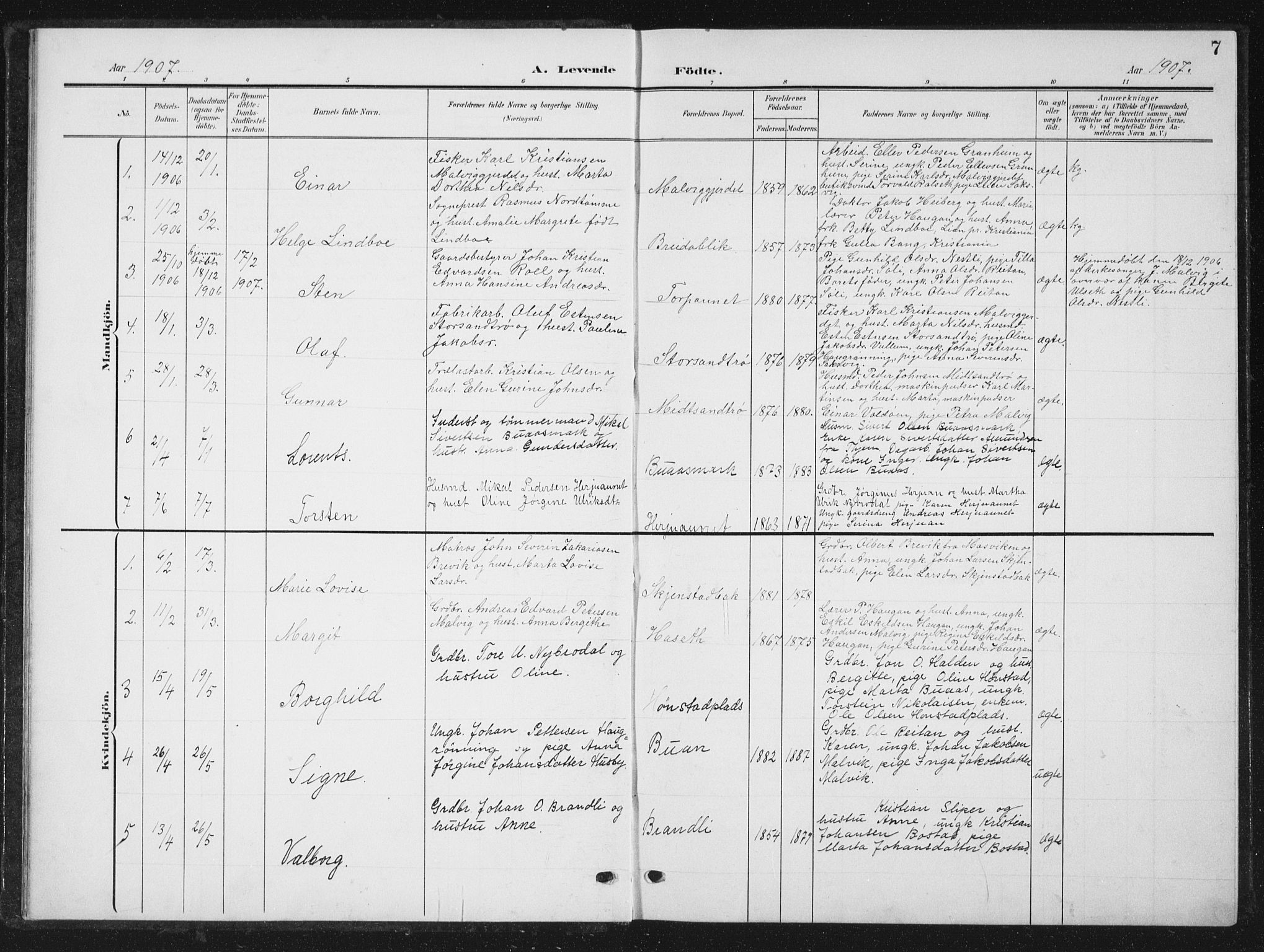 Ministerialprotokoller, klokkerbøker og fødselsregistre - Sør-Trøndelag, SAT/A-1456/616/L0424: Parish register (copy) no. 616C07, 1904-1940, p. 7
