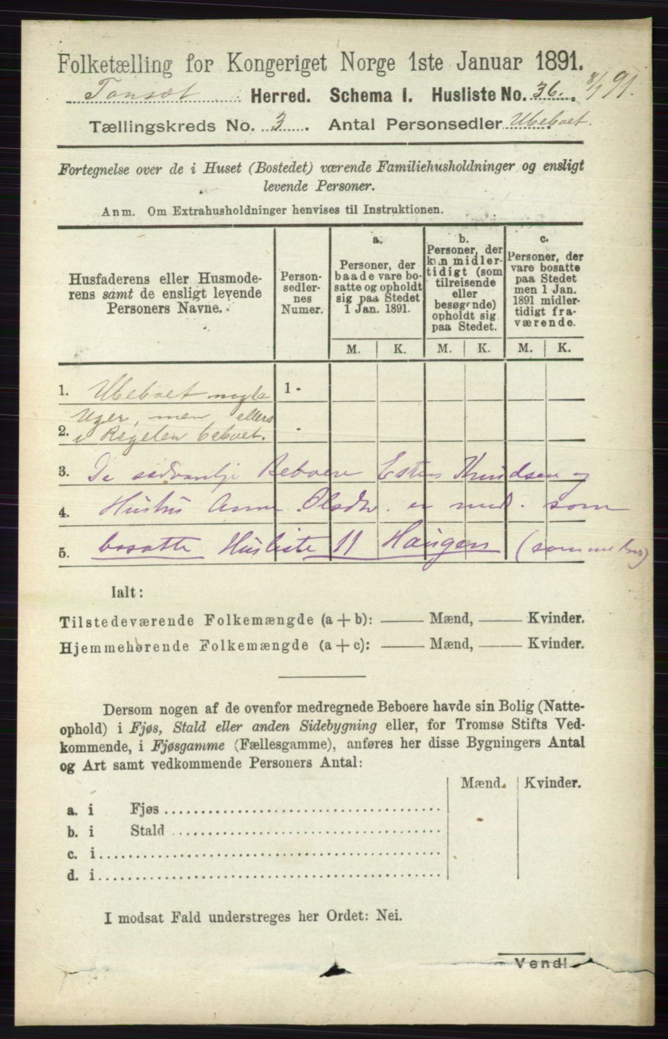 RA, 1891 census for 0437 Tynset, 1891, p. 579