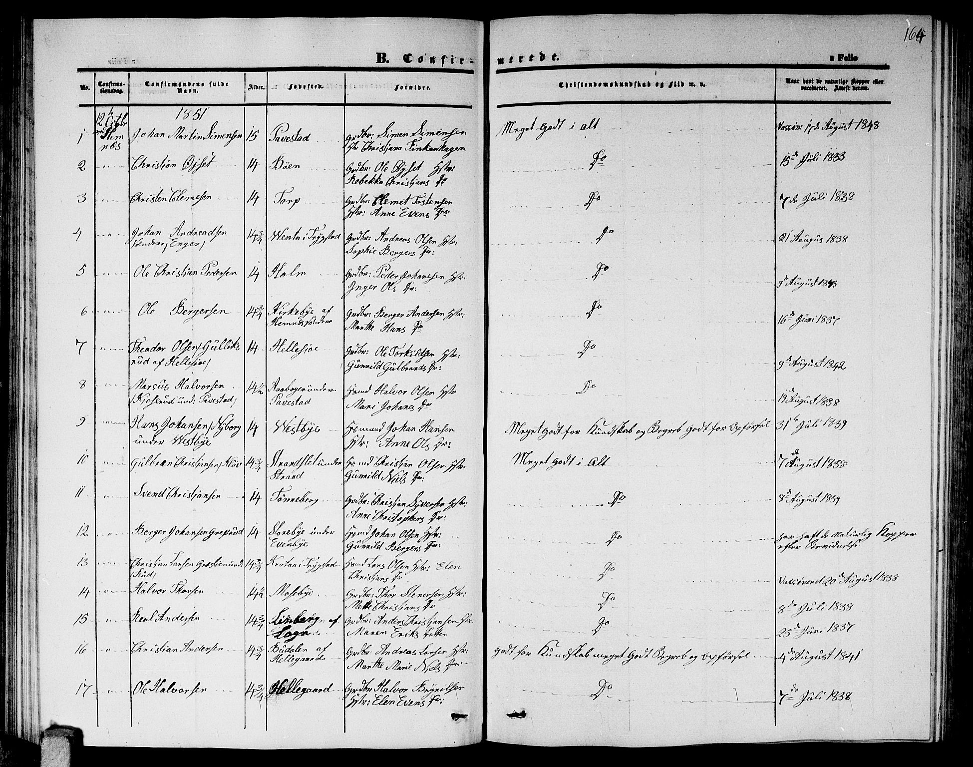 Høland prestekontor Kirkebøker, AV/SAO-A-10346a/G/Ga/L0003: Parish register (copy) no. I 3, 1846-1853, p. 164