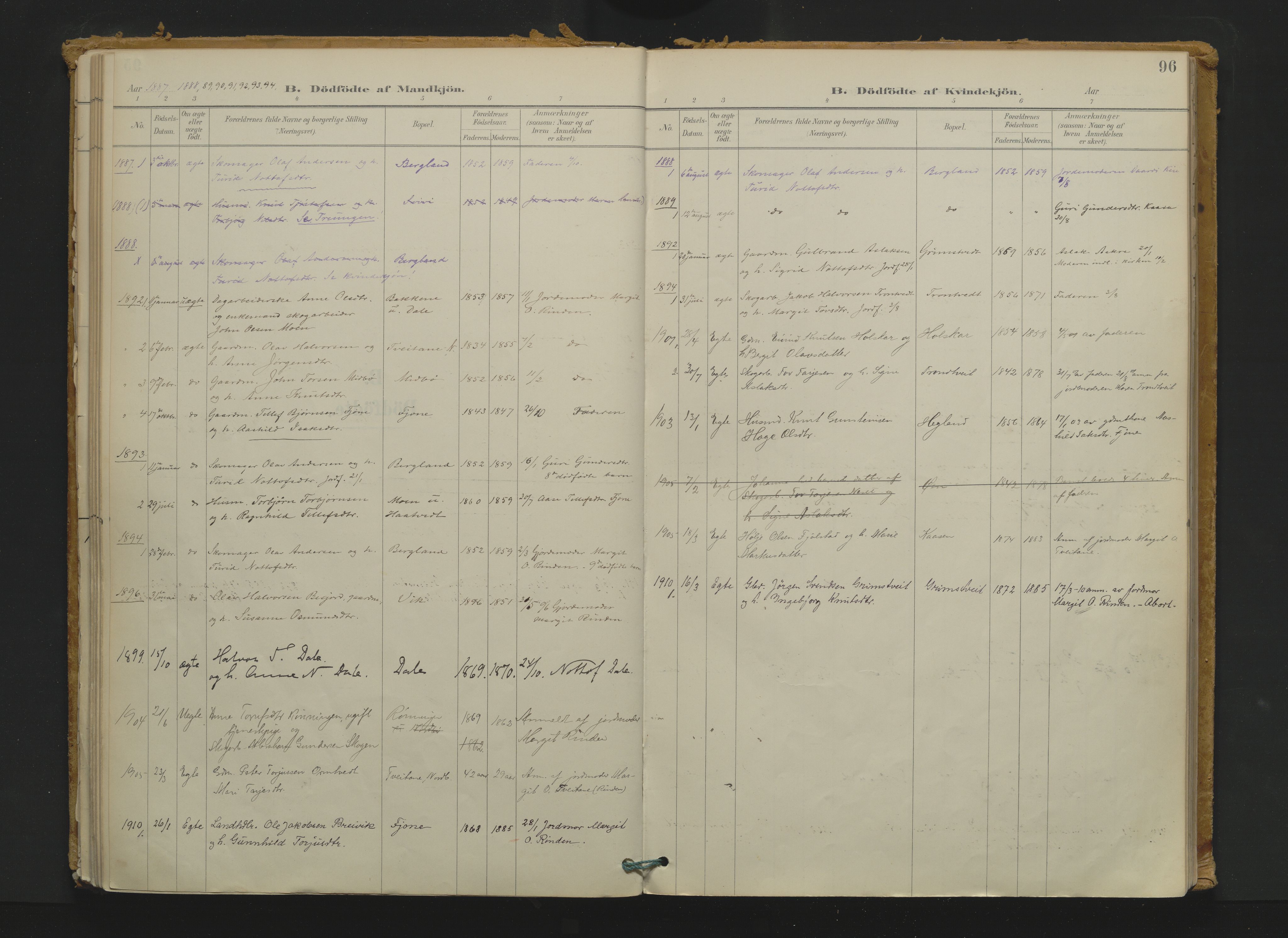 Nissedal kirkebøker, AV/SAKO-A-288/F/Fa/L0005: Parish register (official) no. I 5, 1887-1924, p. 96