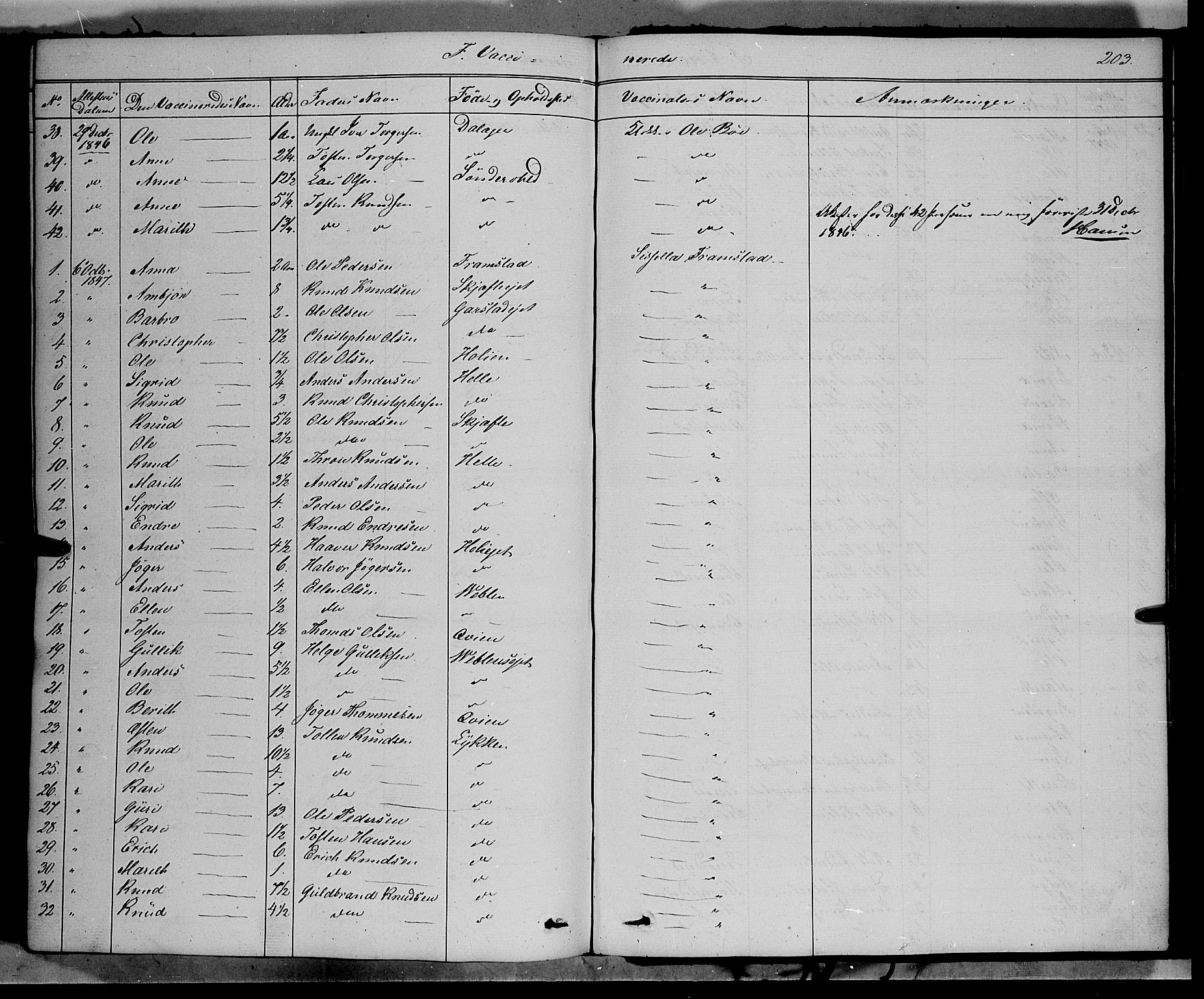 Vang prestekontor, Valdres, SAH/PREST-140/H/Ha/L0006: Parish register (official) no. 6, 1846-1864, p. 203