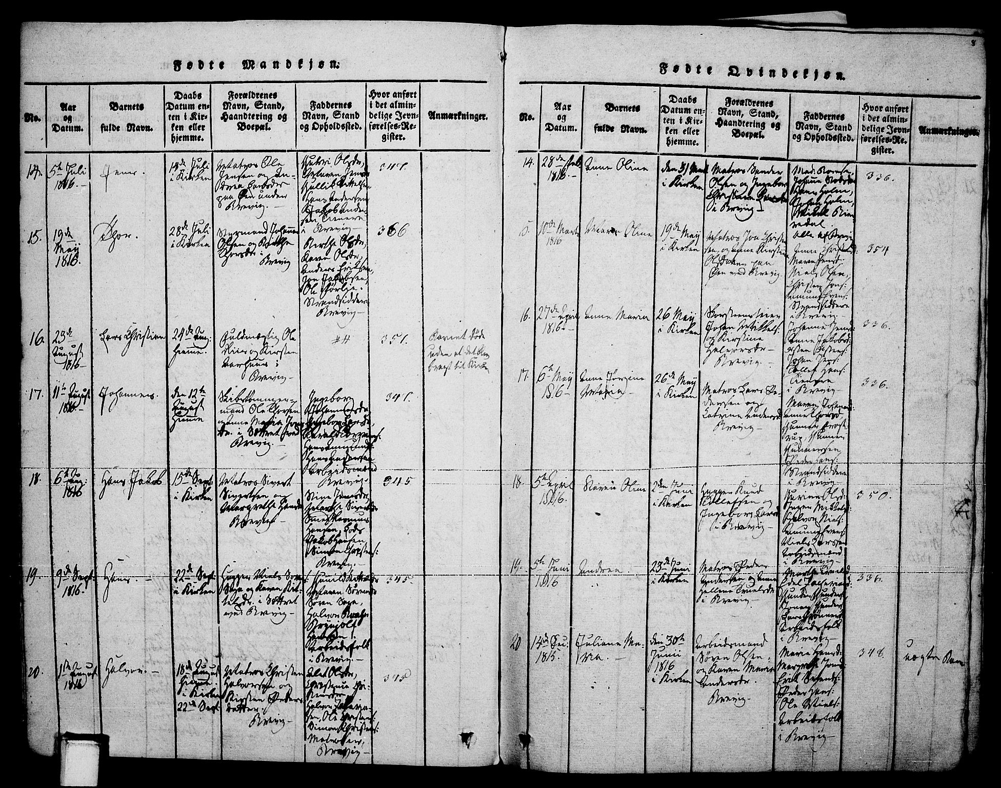 Brevik kirkebøker, AV/SAKO-A-255/F/Fa/L0004: Parish register (official) no. 4, 1814-1846, p. 8